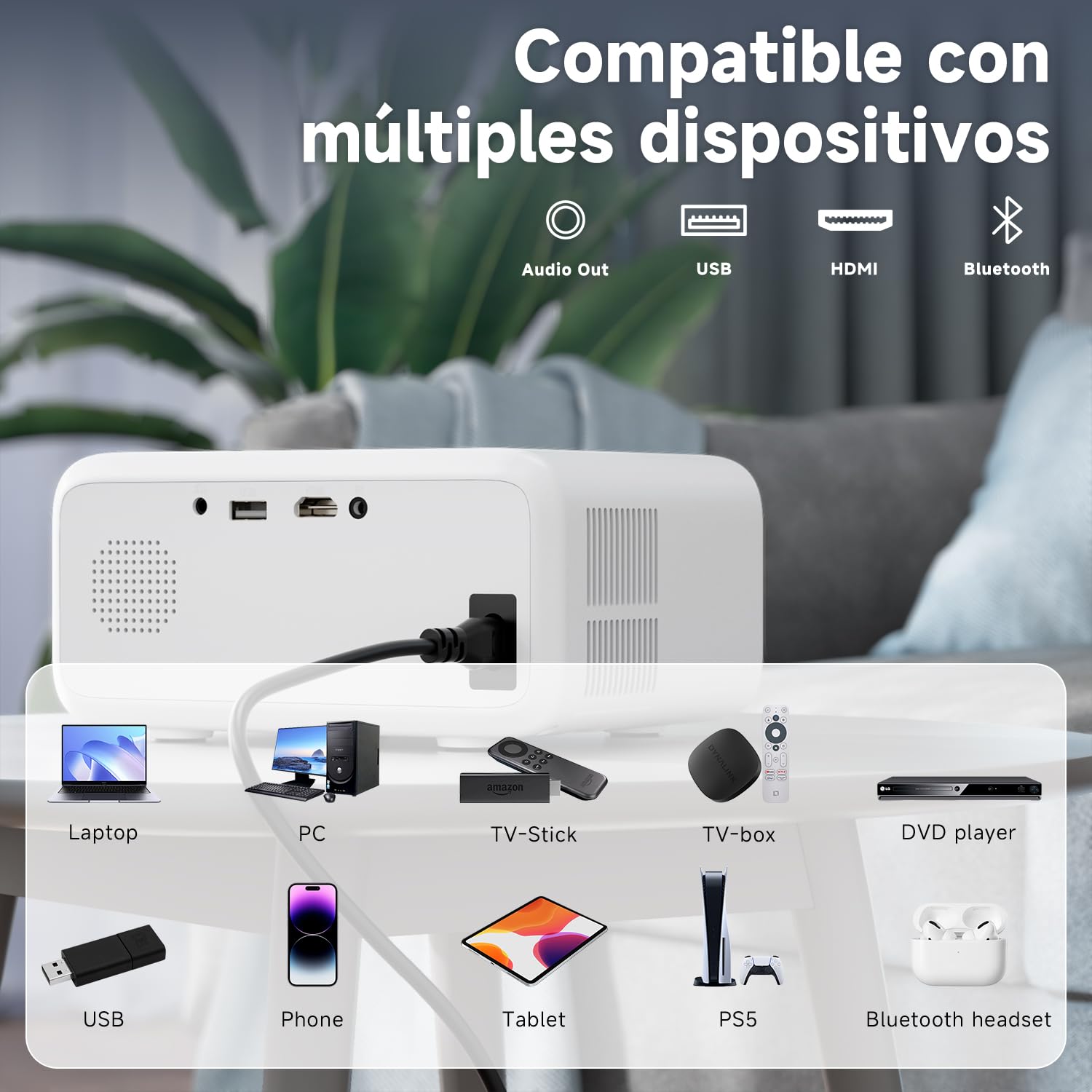 Mini Proyector Portátil 2026 Actualizado,Visulapex V3 Pro 12000 Lúmenes con Soporte FHD 1080P,Zoom del 50% y Enfoque Eléctrico, Proyector WiFi Bluetooth para iOS/Android/TV Stick/HDMI/USB