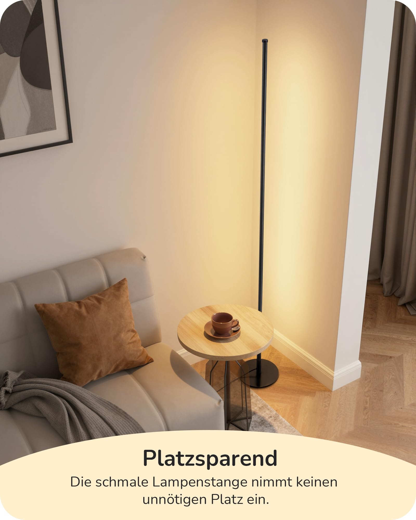 EDISHINE Stehlampe Wohnzimmer, LED Stehleuchte mit 3 Farbtemperaturen & stufenlos dimmbar, höhenverstellbar 152 cm, moderne Ecklampe für Schlafzimmer, Büro, Schwarz