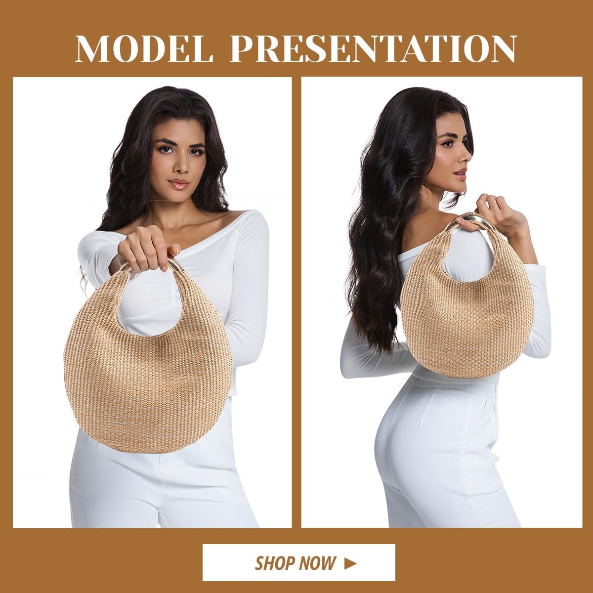 Straw Bag for Women, Boho Chic Woven Hobo Tote Handbag, Handmade Straw Crescent Purse, Lightweight Summer Beach Shoulder Bag - Image 2