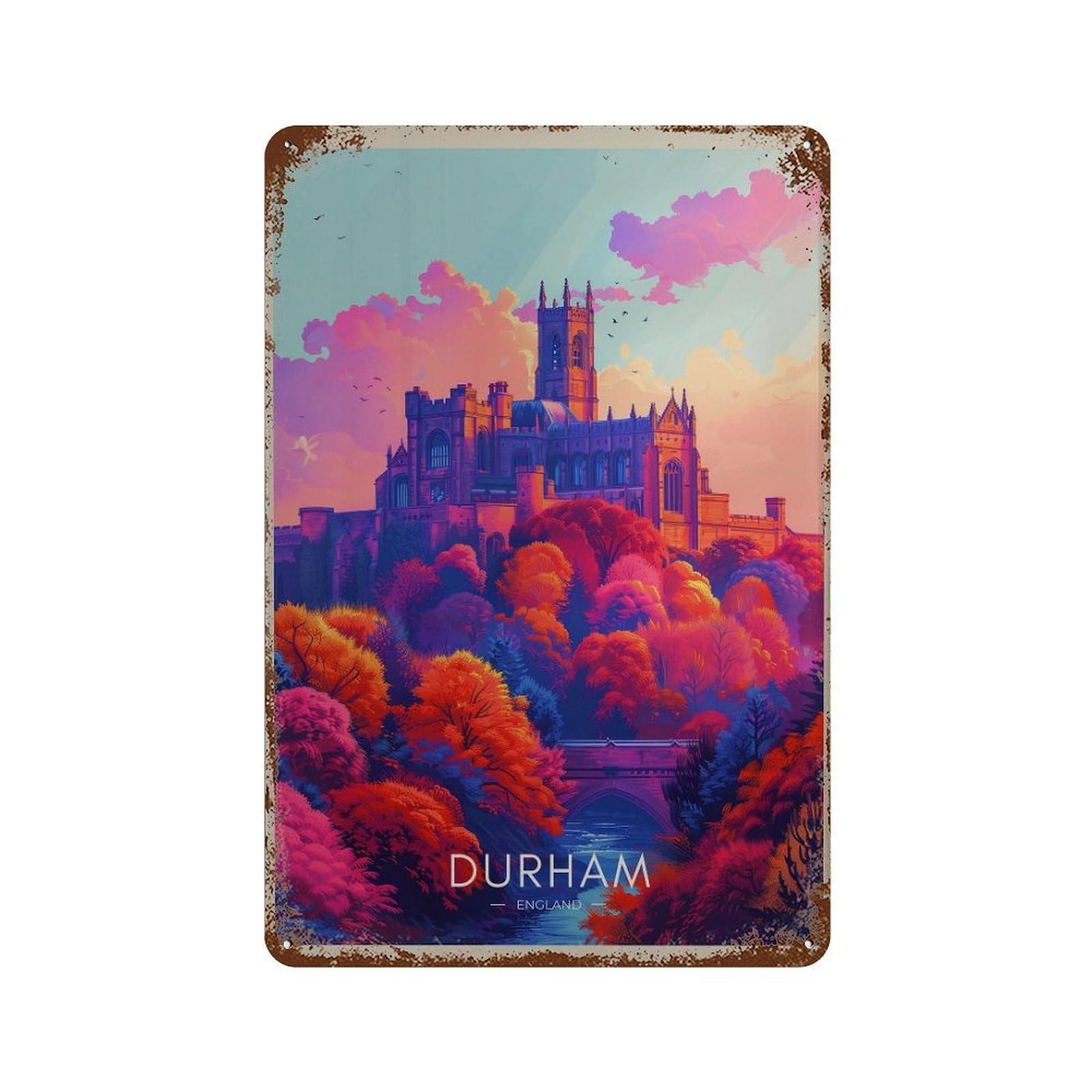 xiaoxiaoshen Durham England Travel Illustrated Wall Decor Art Metal Tin Poster Modern Home Decor Art Home Bar Shop Decorations Vintage Sign 30x20cm