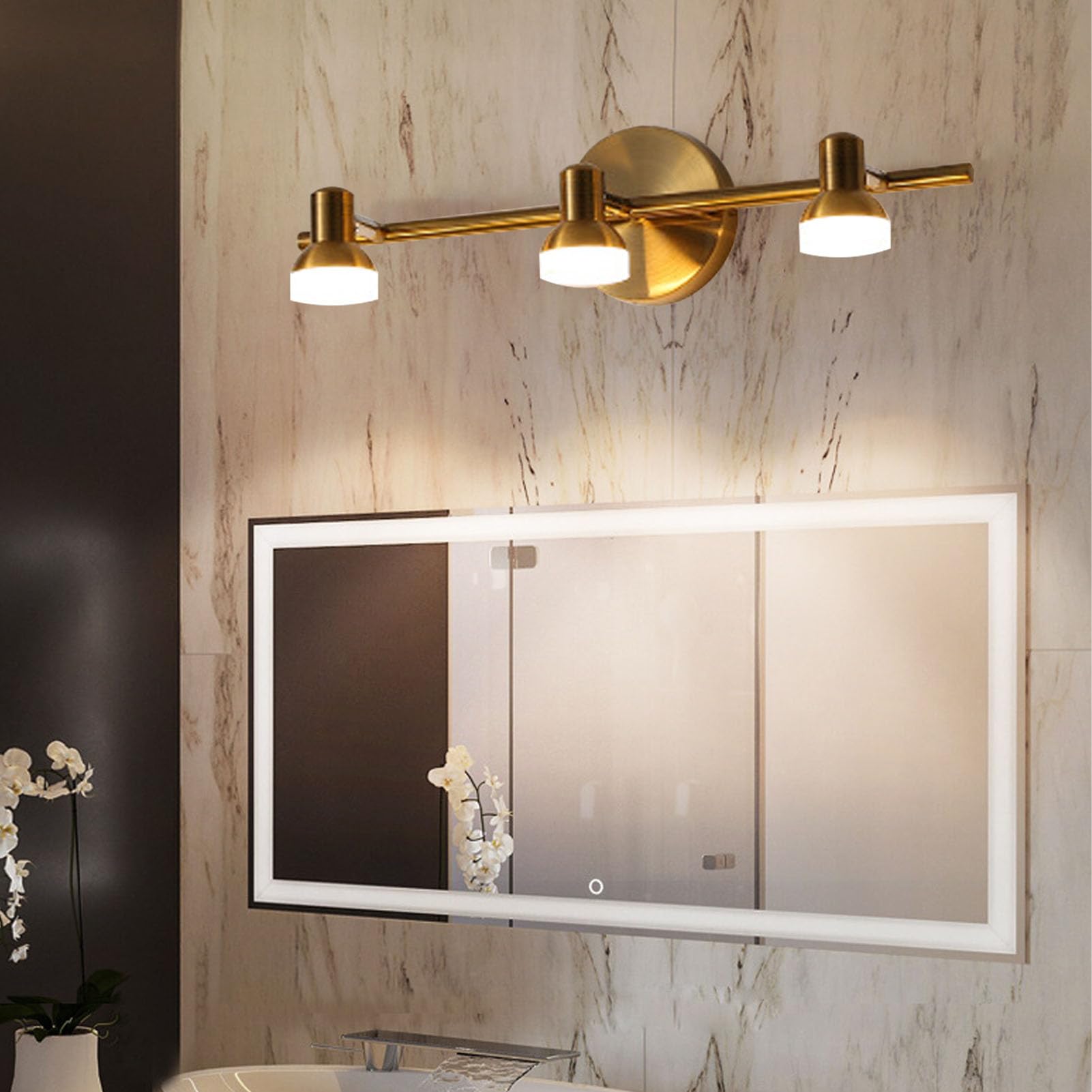 Lámparas de Tocador de Baño con 3 Luces, Luces de Tocador Modernas, Lámpara de Pared de Baño sobre Espejo, Luces de Tocador de Oro Cepillado Modernas para Baño, Apliques de