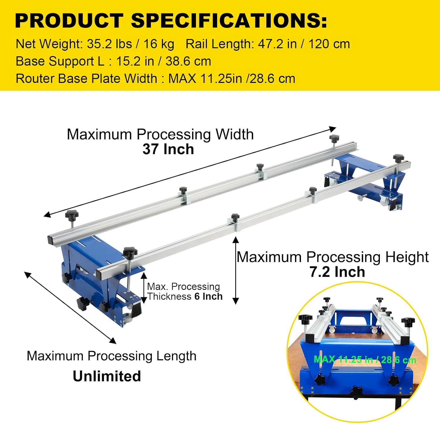 Router Sled, 48 Inches, Trimming Planing Machine for Woodworking for Slabs, XYZ Axis Adjustable, Slab Flattening Jig w/Adjustable Knob, Slab Flattening Mil, Great for Home Improvement Projects