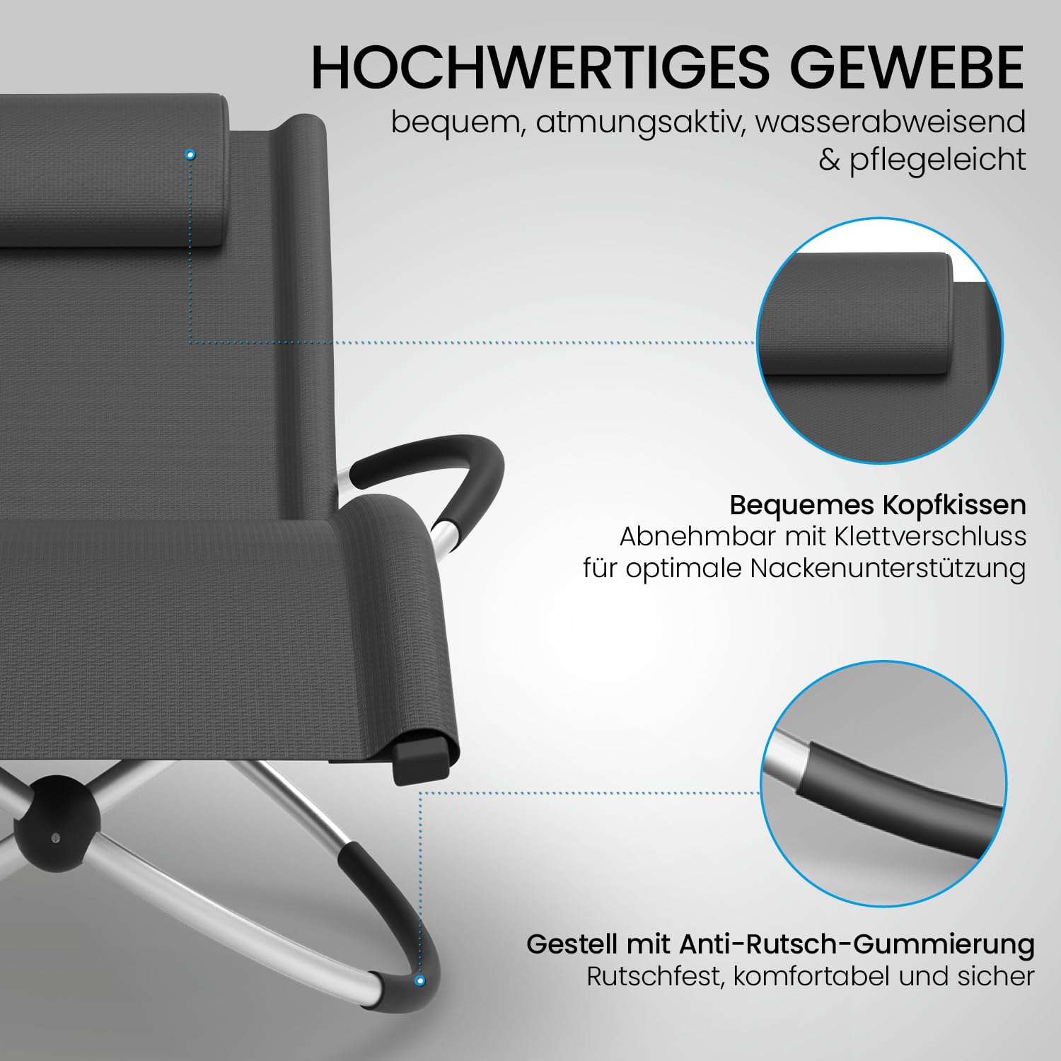 ELONEO Schaukelliege Outdoor mit Tasche, Relaxliege bis 180 kg Belastbarkeit, Schaukelsessel Outdoor, Liegestuhl wetterfest, Sonnenliege für Garten und Balkon, anthrazit