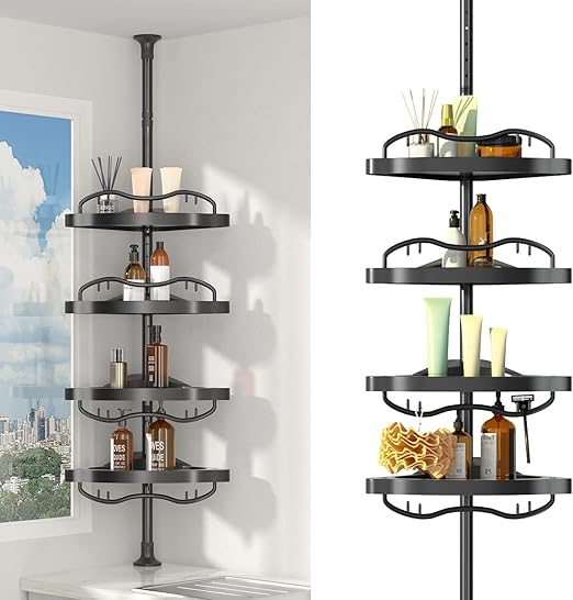 Corner Shower Caddy Tension Pole Shower Rack Corner Stand 54114" Adjustable