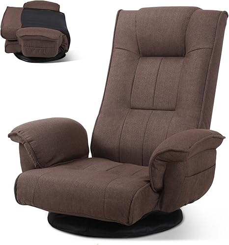 Silla ergonómica de tela de lino, sofá cama reclinable de 6 posiciones con soporte lumbar, tumbona plegable con cojín grueso, reposabrazos y