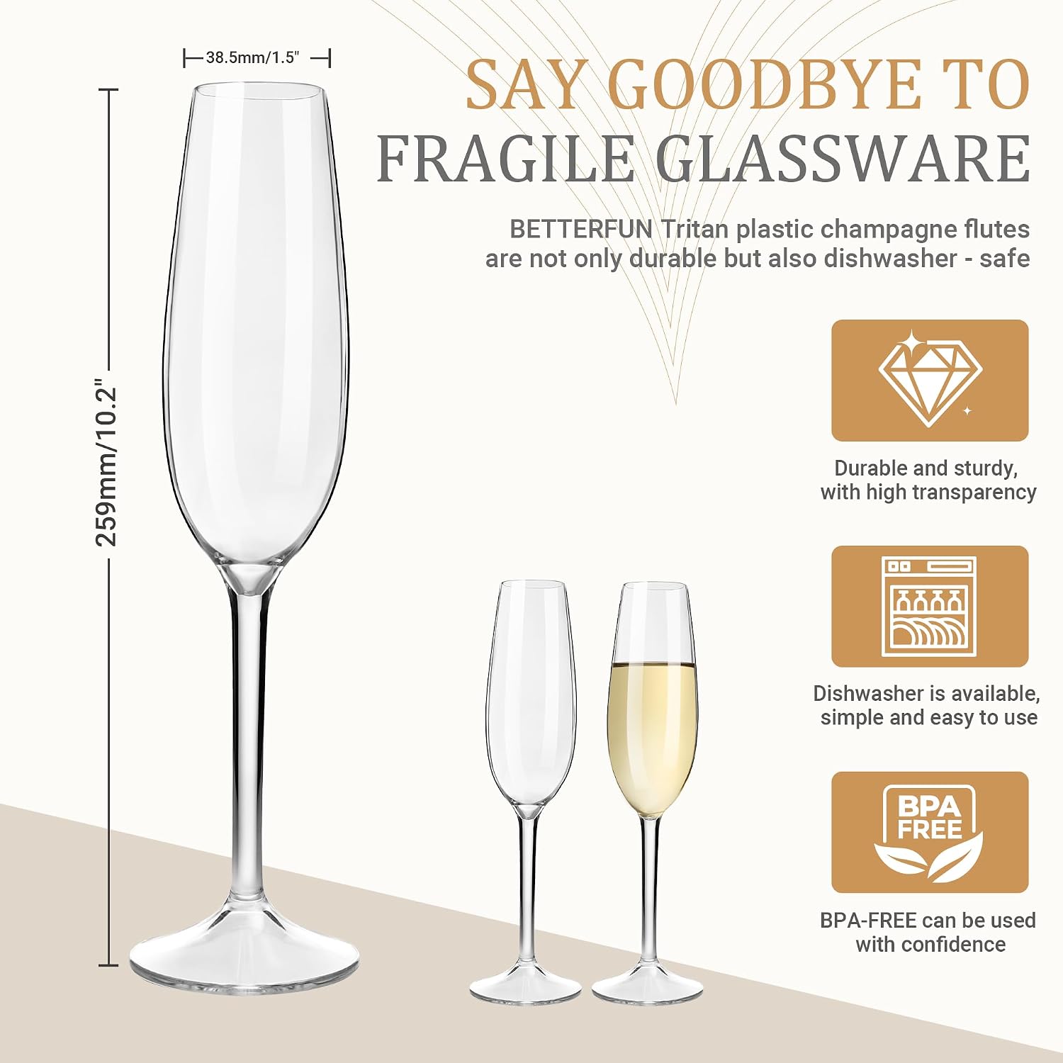 Tritan-Plastic Champagne Flutes with Long Stem Set of 2-7.6 oz