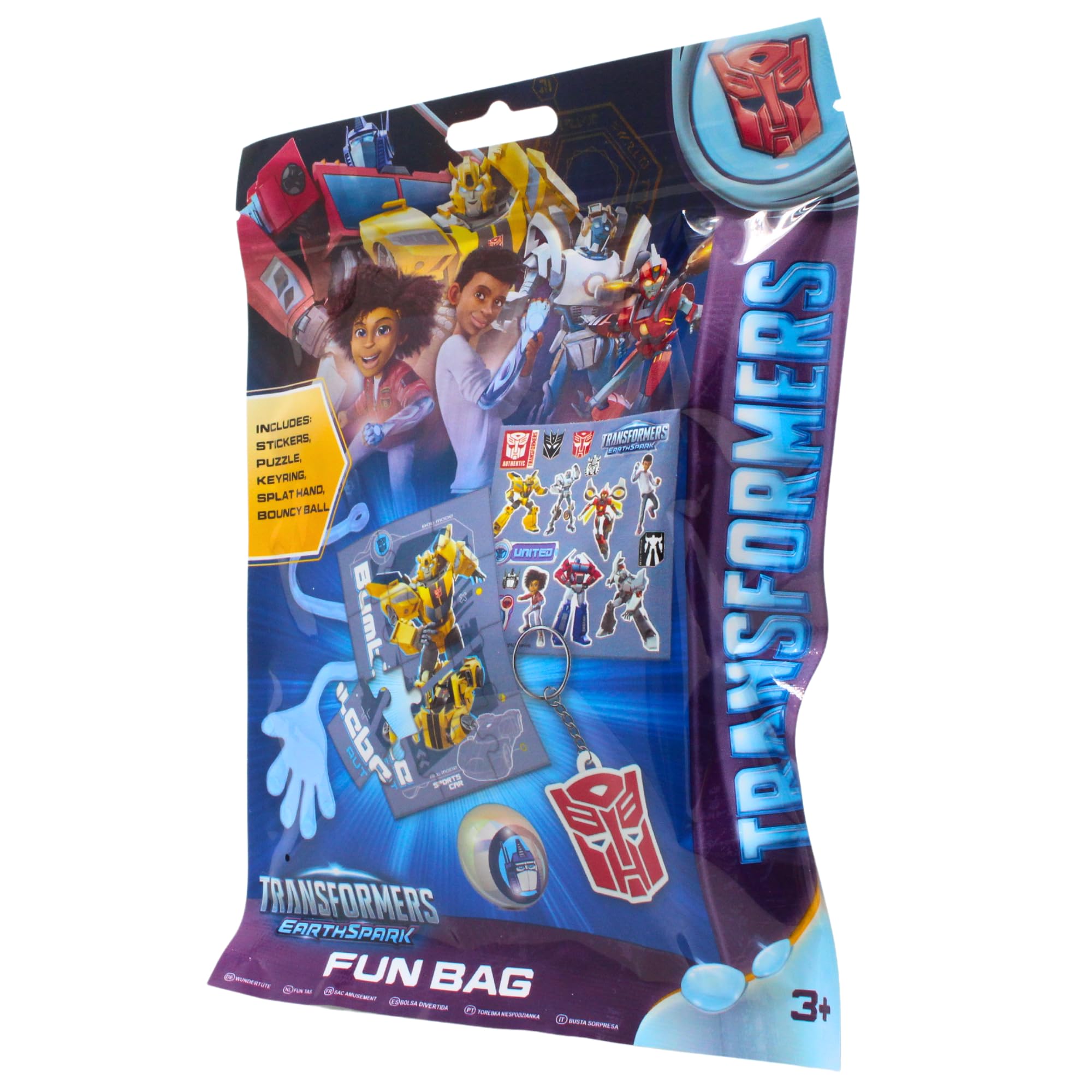 Transformers EarthSpark 5-Piece Fun Bag - Includes Stickers, Puzzle, Keyring, Splat Hand, & Bouncy Ball, Multicolour - Image 4