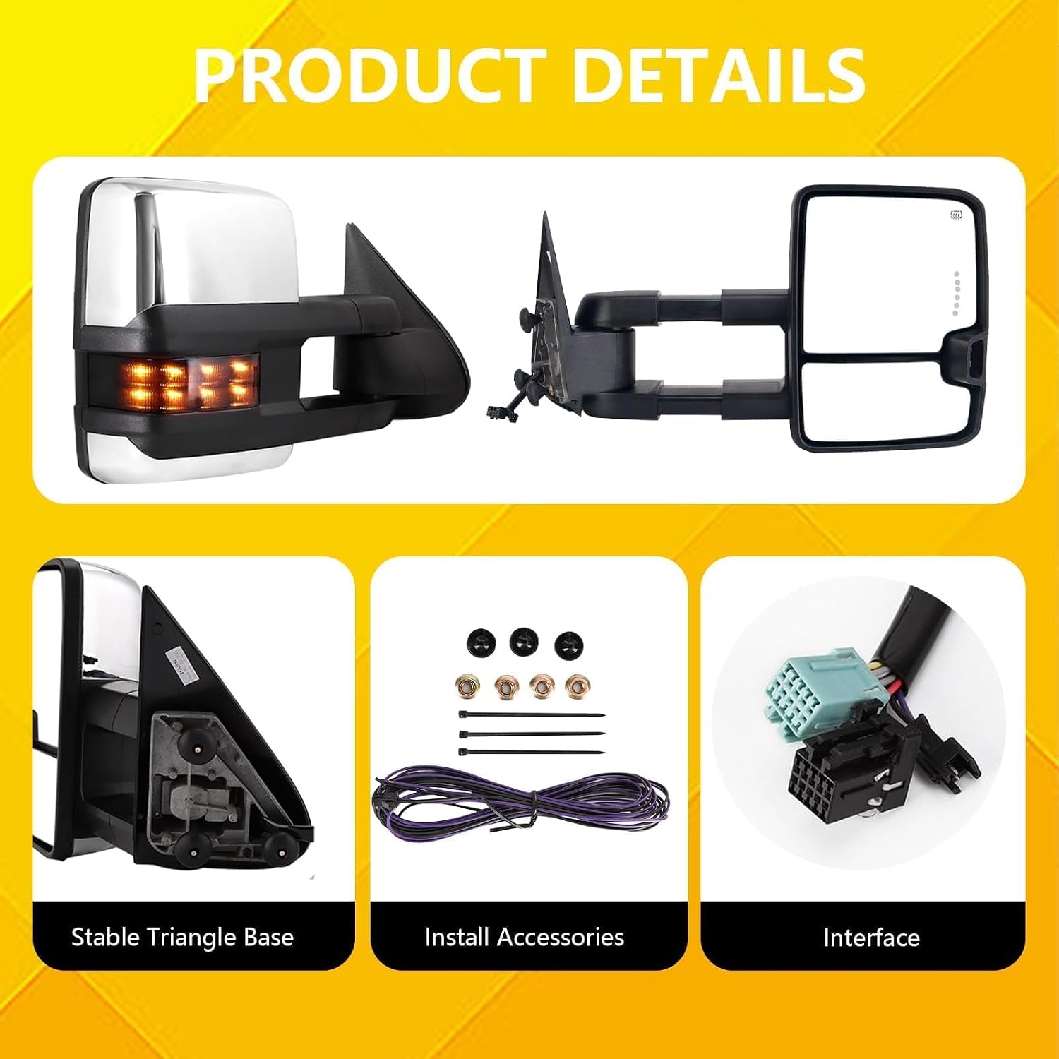 Towing Mirrors Compatible for 2003-2007 Chevy Silverado Suburban Yukon GMC Sierra 1500 2500 3500 HD Chrome Power Heated LED Arrow Light Smoked Turn Signal Clearance Lamp Pair Set