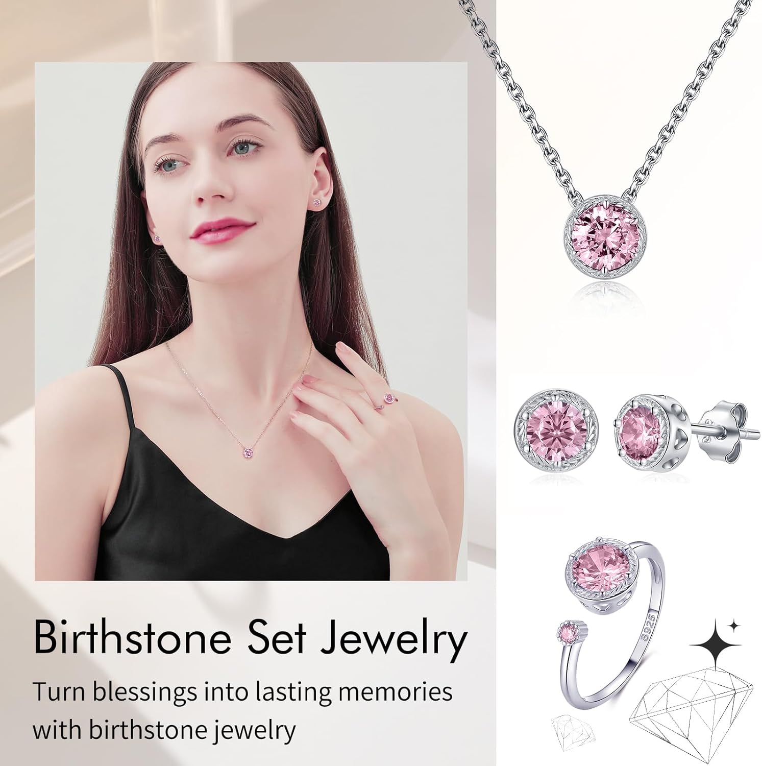 Presentski 925 Sterling Silver Dainty Birthstone Ring Adjustable Birthstone Gemstone Open Rings Birthday Gift for Women - Image 5