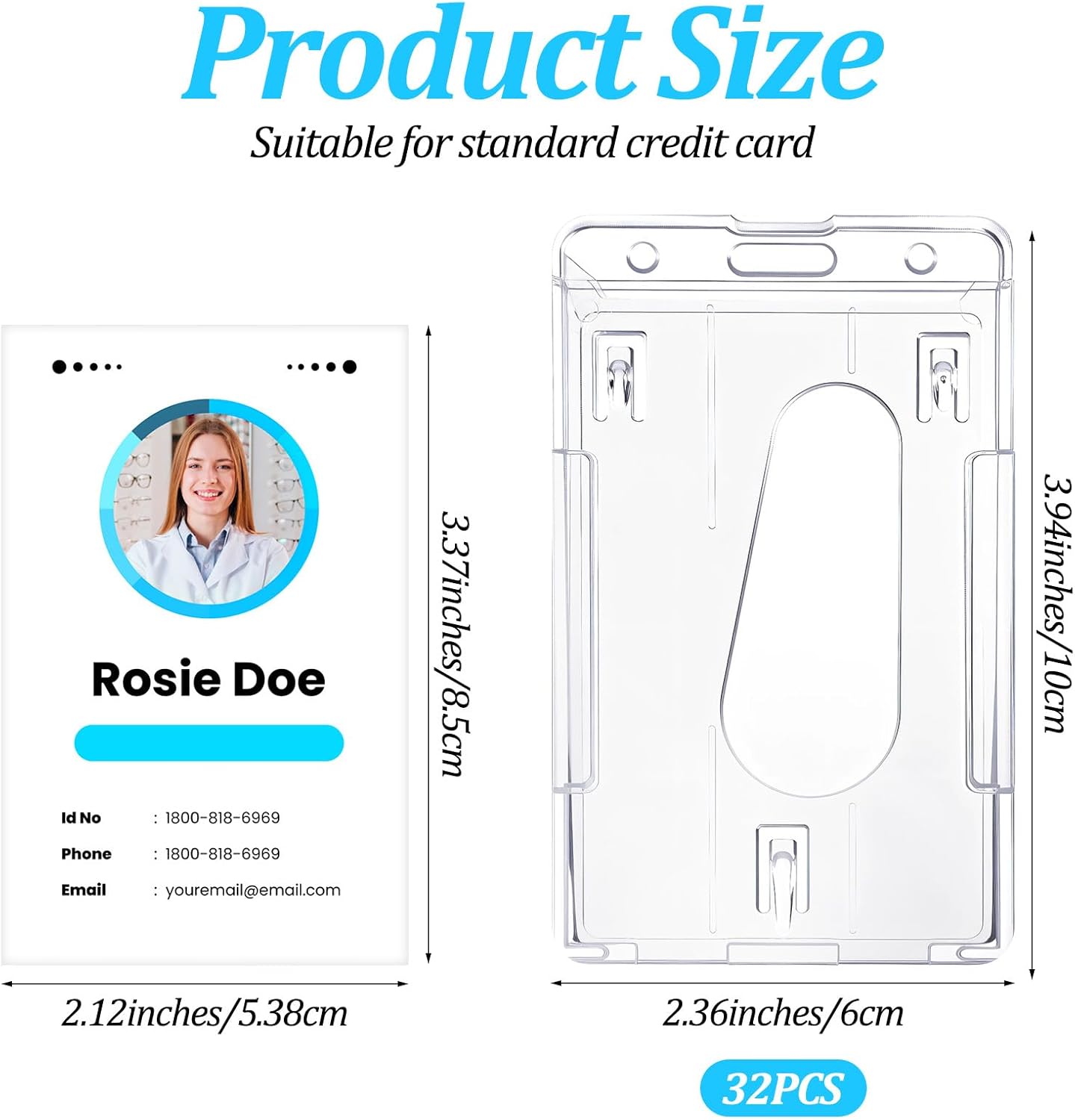 32 Pack Vertical 2-Card ID Badge Holde, Heavy Duty Plastic Badge Holders with Thumb Slot, Clear Protector Cover for Credit Cards, IDs, Licenses and Passes - Image 2