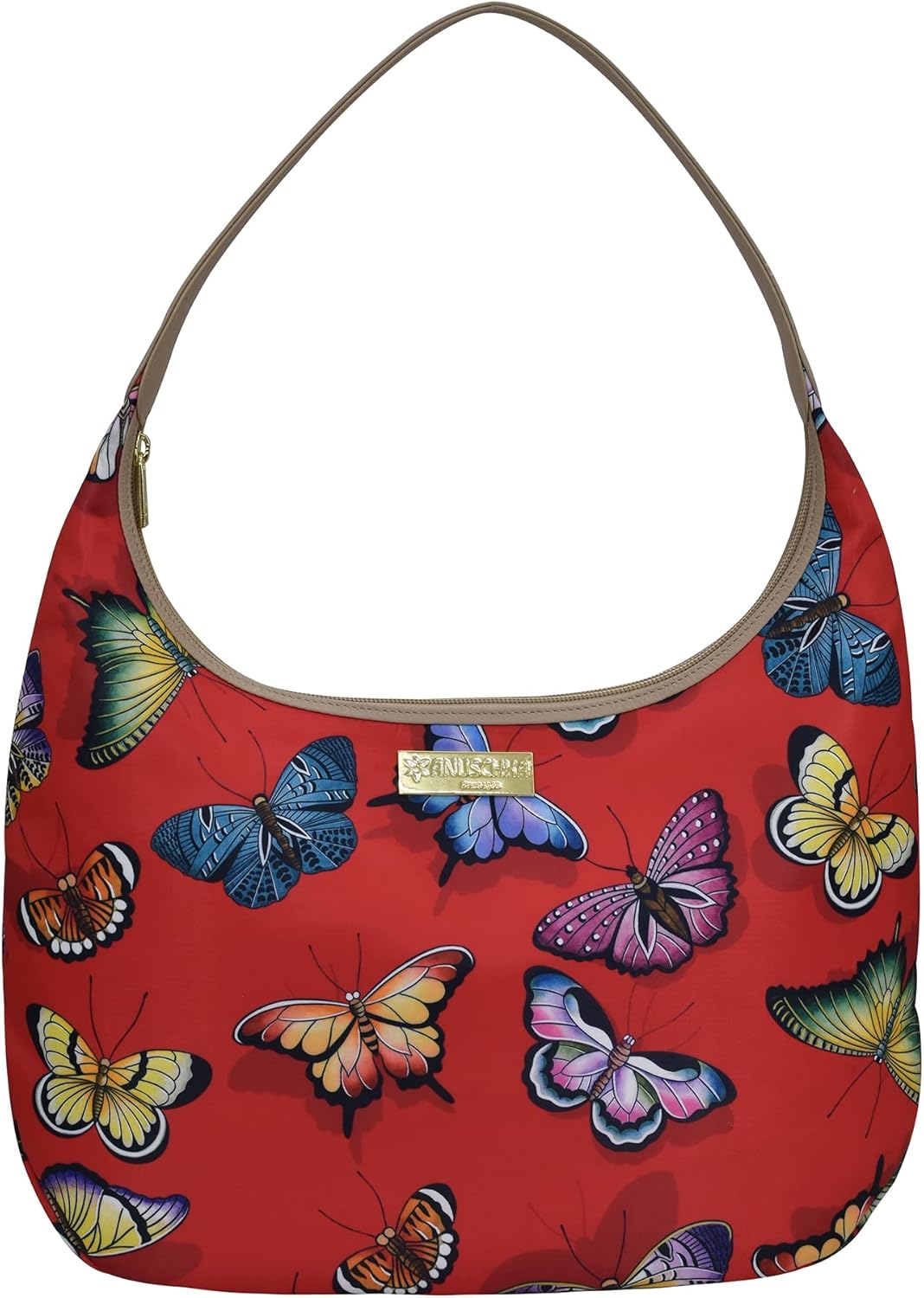 Anuschka Large Sling Hobo - Wanderlust Collection - Nylon Fabric with Genuine Leather Trim and Artwork Print