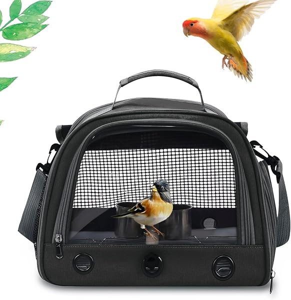 【改良モデル】Hopeholic 鳥 キャリー 移動用ケージ 手提げ/肩掛け インコ 文鳥 手乗り キャリー リュック 止まり木付き 餌入れ 鳥 バード ケージ キャリーケース 持ち運び 散歩 避難 通院 おでかけ 鳥かご 移動用 折りたたみ式 ブラック - 1