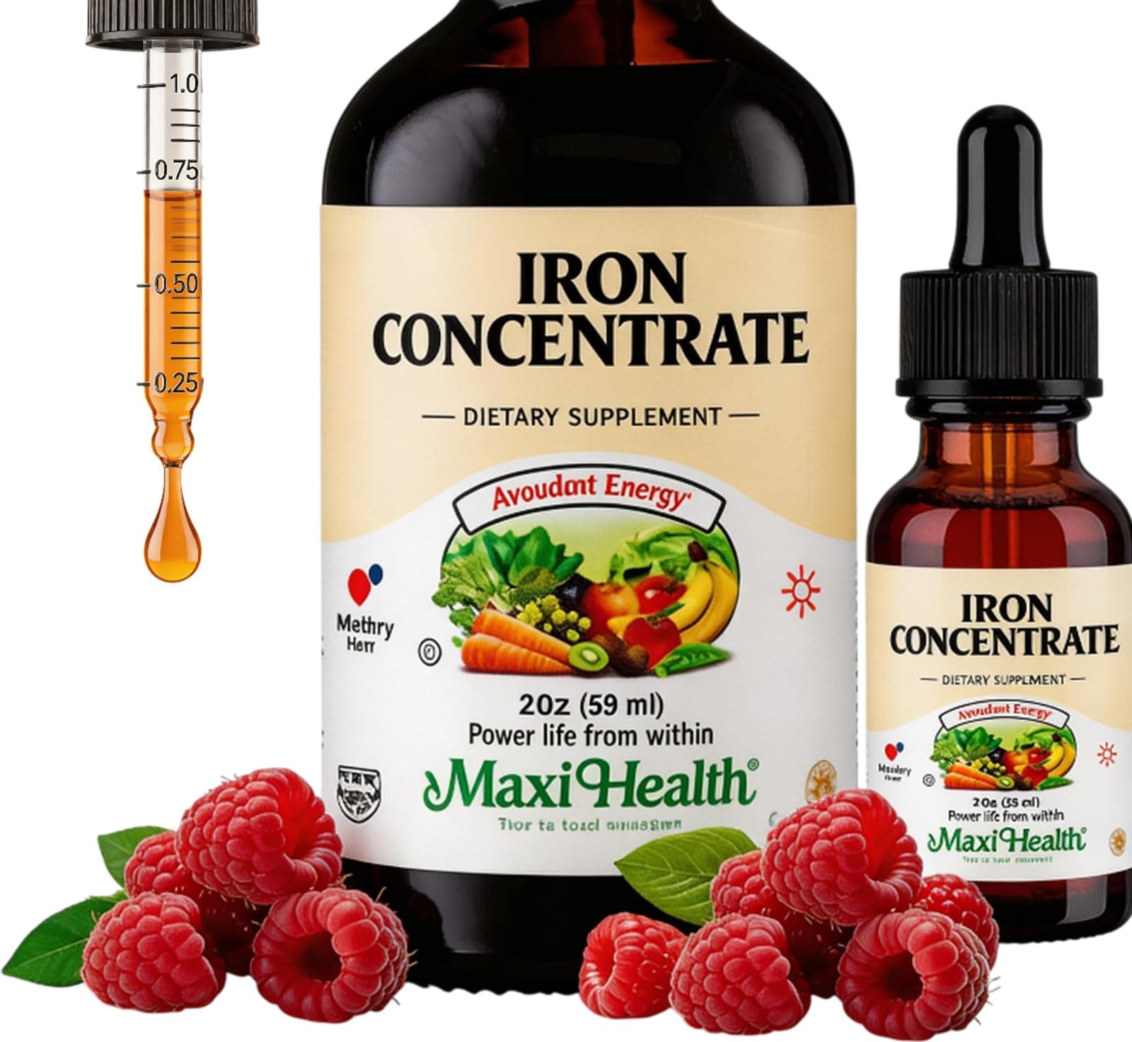Iron Supplement for Women and Men - 15 mg per ML Liquid Iron Berry Flavored - High Potency - Easy to Mix for Immediate Absorption - Increase Energy Without Nausea - 2 fl Ounces