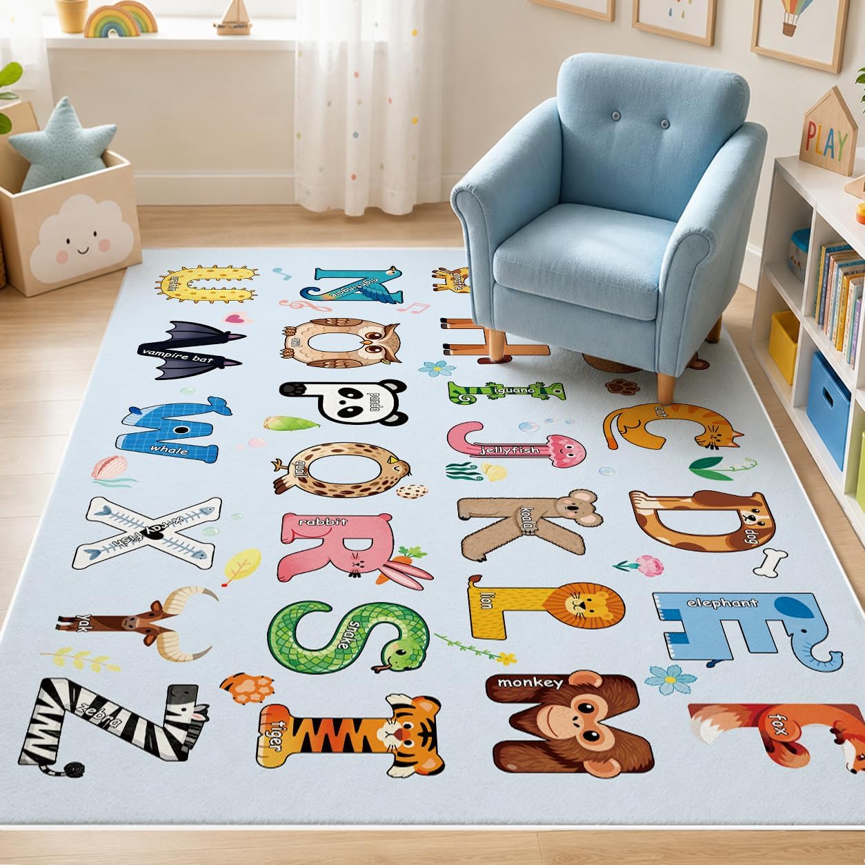 Kids Playroom Rug, Non Slip Washable Area Rug, City Road Car Track Carpet for Toy Cars, Educational Play Carpet for Bedroom, Classroom and Game Room 3x5 Ft