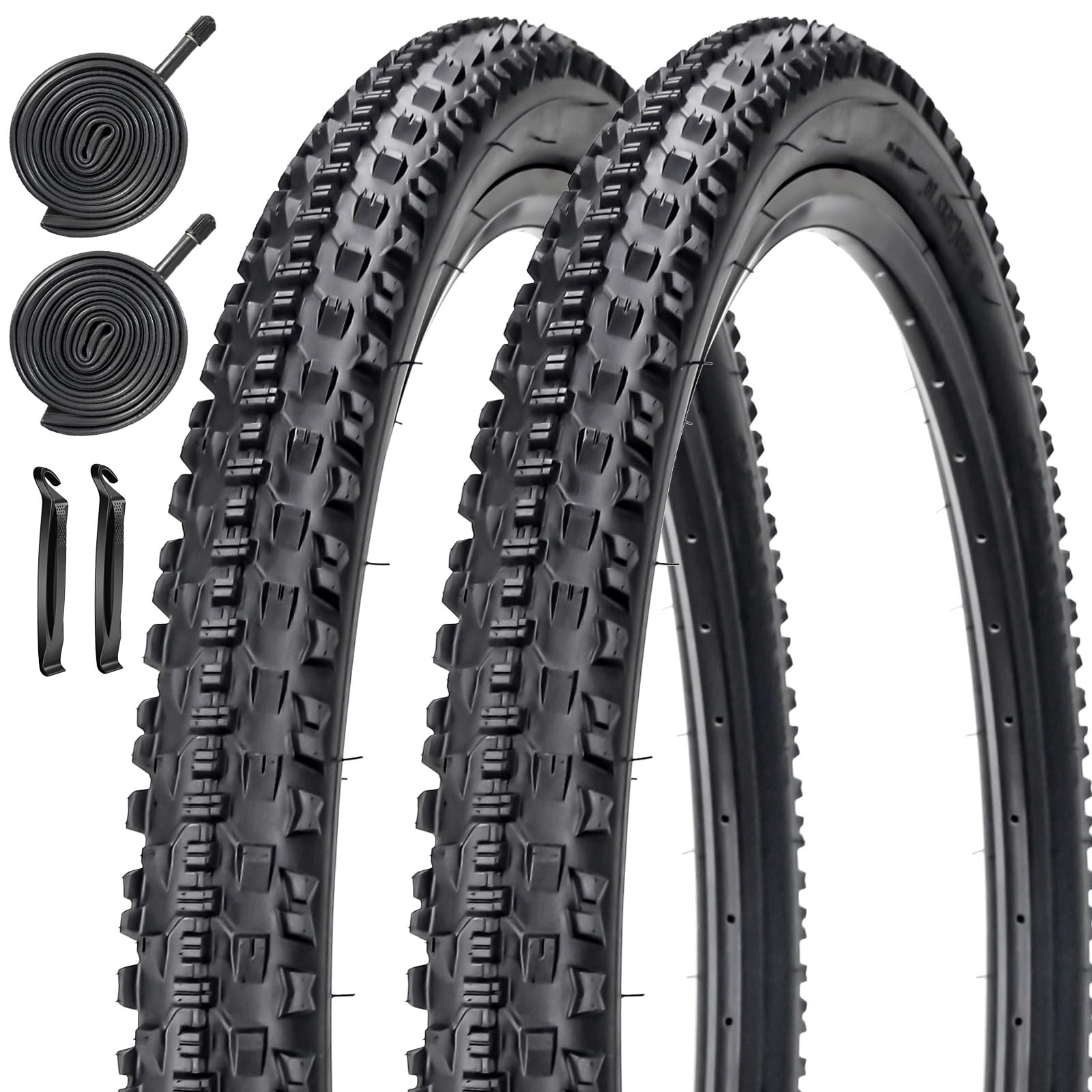 View 1 of 2 Pack 26 x 2.10/27.5 x 2.10 Bike Tires with 2 Inner Tubes and 2 Tire Levers Folding Bike Tires Fit for 26/27.5 X 1.95/2.10/2.125 Mountain Bike Beach Cruiser Bike City Urban Bicycles Bikes (29X2.10)