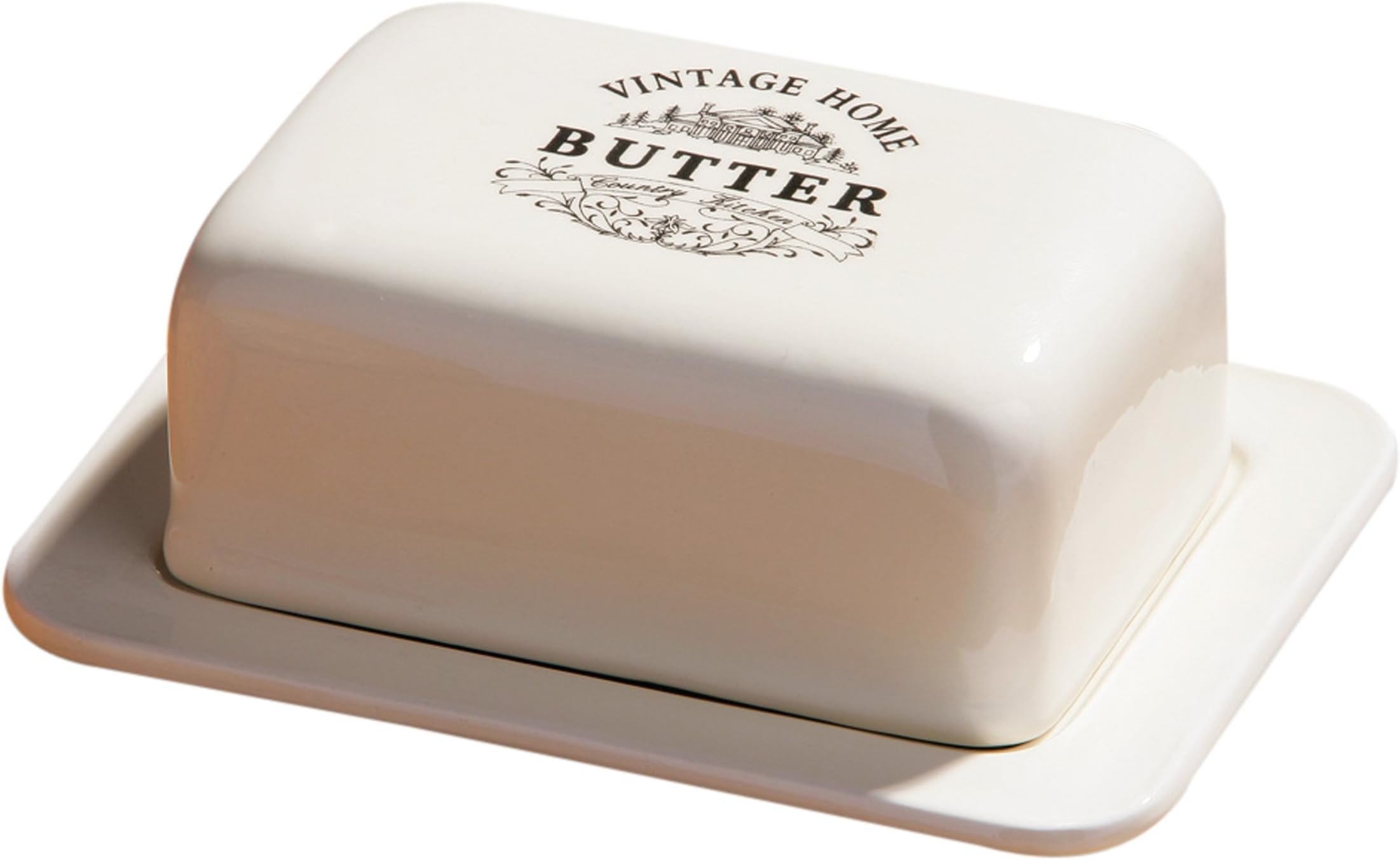 Housewares Butter Dish With Lid Cream Ceramic Flutter Butter Engraved Butter Dishes With Lids Ceramic Butter Dish 16.8 cm x 12.6 cm x 8.8 cm