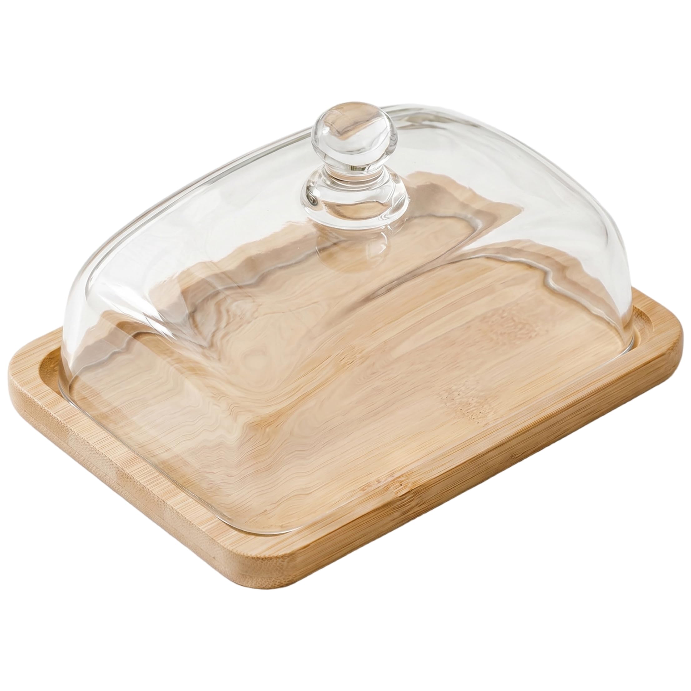 Yeaxxsqy Rectangle Cake Stand, Cake Plate With Lid, Rectangle Stand With Lid, Wood Serving Tray Tempered Glass Cover - Natural Wood Color