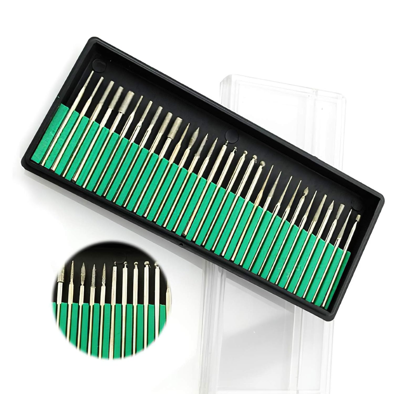 GreenLife Nail Drill Bits Kit 30pcs 3/32 inch Carbide Rotary Burr Bit Set Professional Diamond Grits Rotary drill machine heads Tools Manicure Pedicure Grinding Cuticle acrylic poly gel Nail Polishing