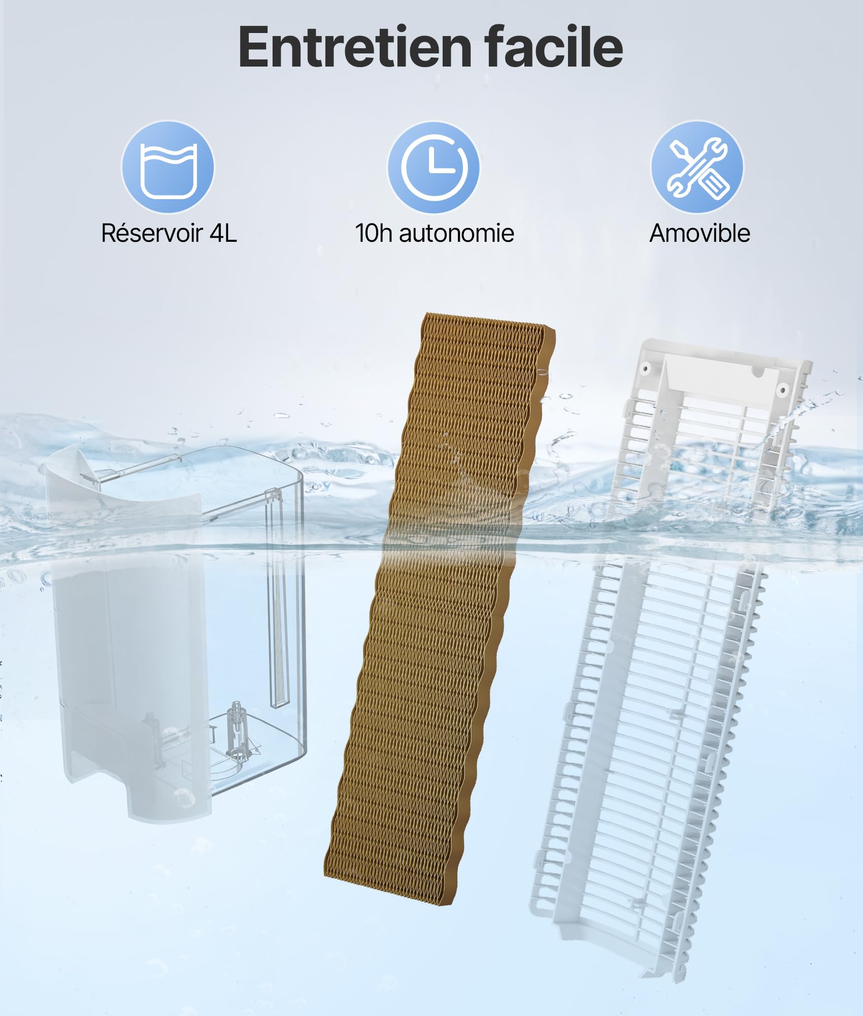 Rafraichisseur d'Air Silencieux- Alternative Auclimatiseur Mobile Sans Évacuation, Oscillation 75°, Minuterie 12H, Télécommande, Blanc