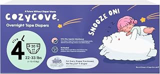 Cozycove Size 4 Diapers, Snooze On Slim Overnight Tape Diapers, Size 4 (22-33 lbs), 80 Count (4 Packs of 20) ClimatePartner certified