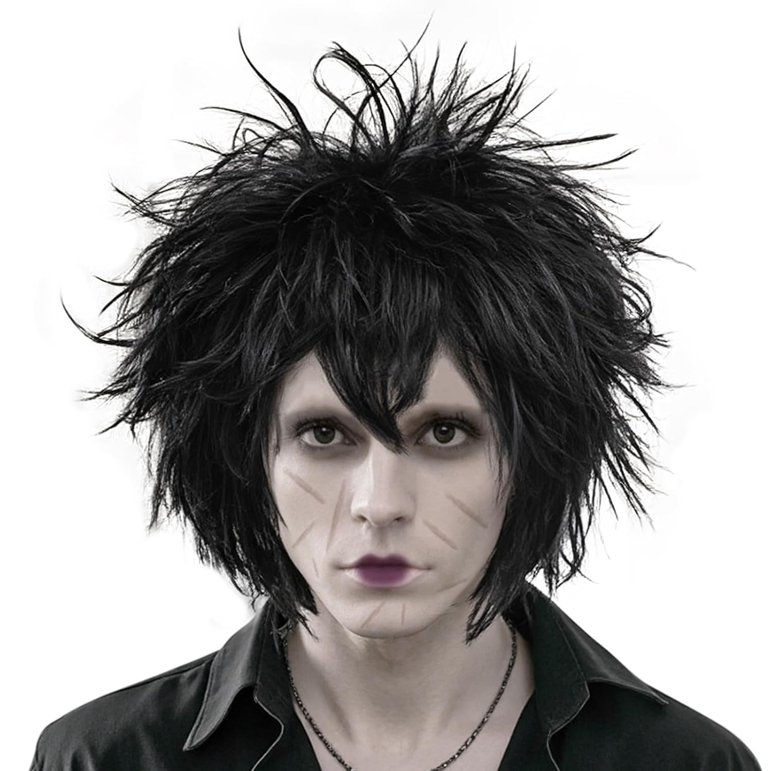 Short Black Wig Short Straight Black Emo Wig Goth Scene Hair Wigs Anime Singers Wigs for Cosplay Costume Outfit Halloween Dance Stage Party Daily Use + Hair Cap