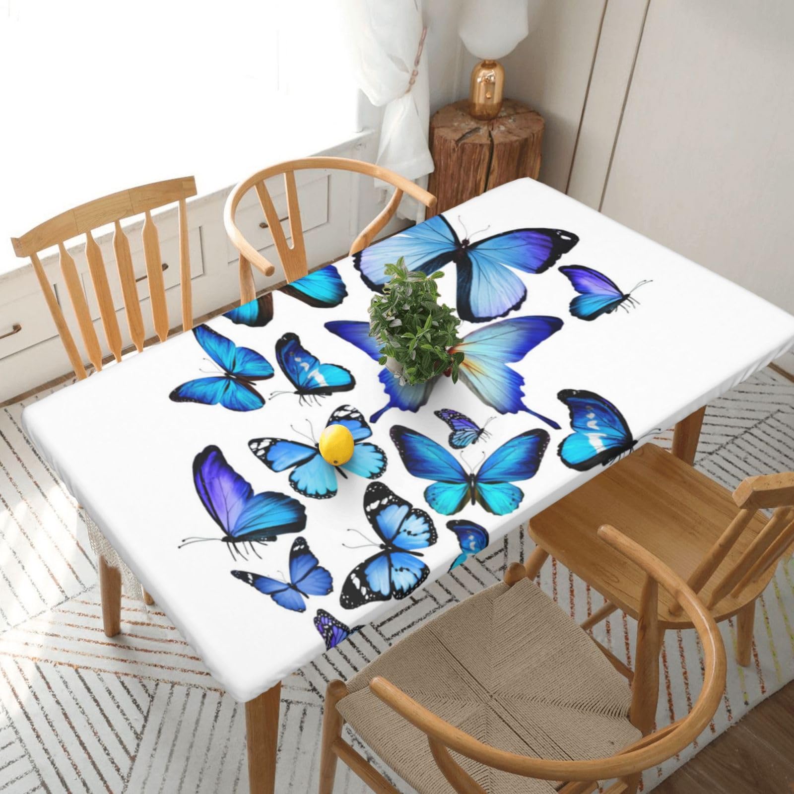 BNVSADC Blue Butterfly Printed 5FT Tablecloth Polyester Kitchen Water Resistant Table Cloth Dining Table Decoration Table Covers, 152x76 CM