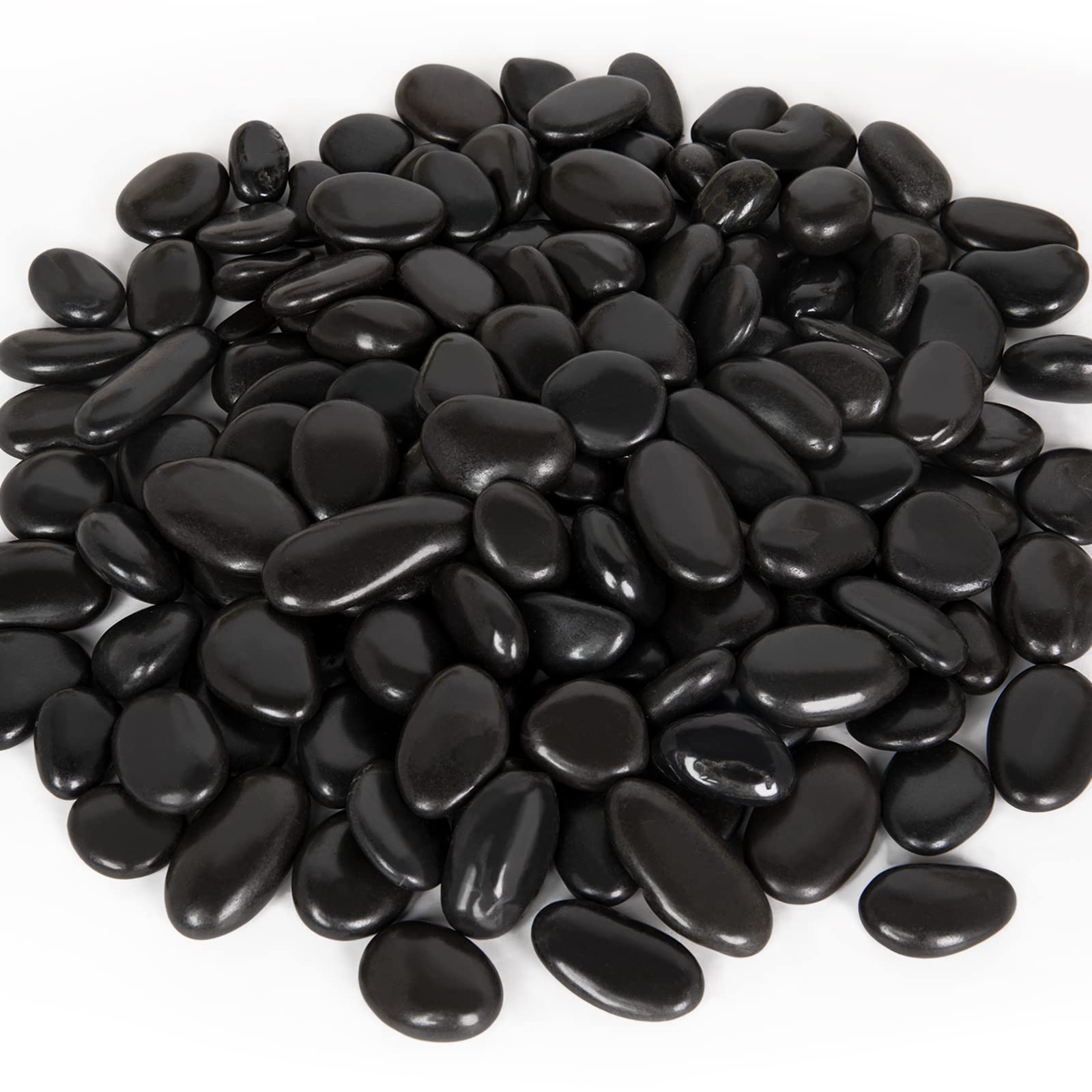 Rocas de río negro de 15 libras para paisajismo, piedras negras pulidas para plantas en maceta y jarrones, piedras decorativas grandes de 1 a 2 pulgadas para camas de jardín, macetas y decoración de