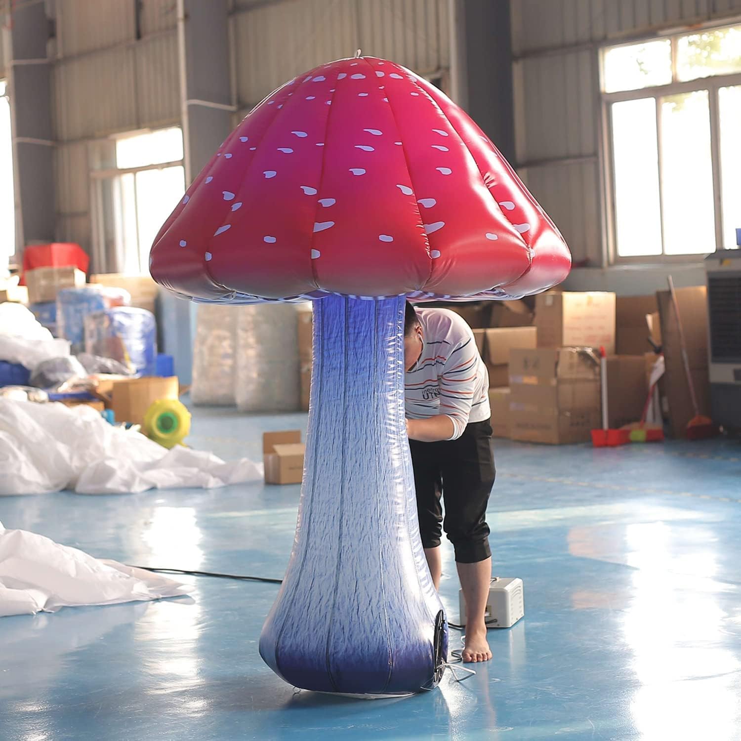 SAYOK 6.56ft Tall Full Printing Colored Giant Inflatable Mushroom Decorations with Air Blower Inflatable Decorations for Theme Park, Event, Party, Stage Decoration (1 Piece)