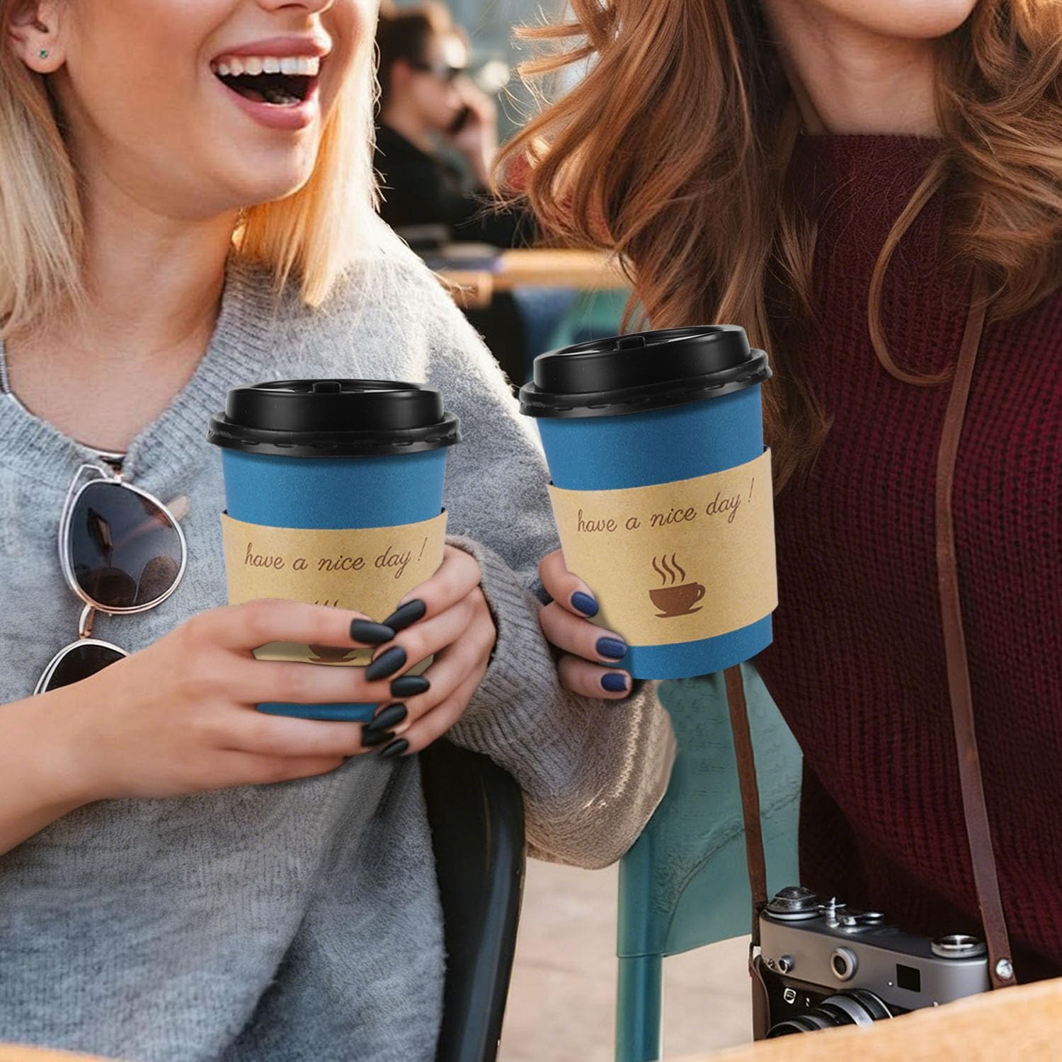 Clawsoff 100 Pack 10 oz Disposable Paper Coffee Cups with Lids(Navy) image 3