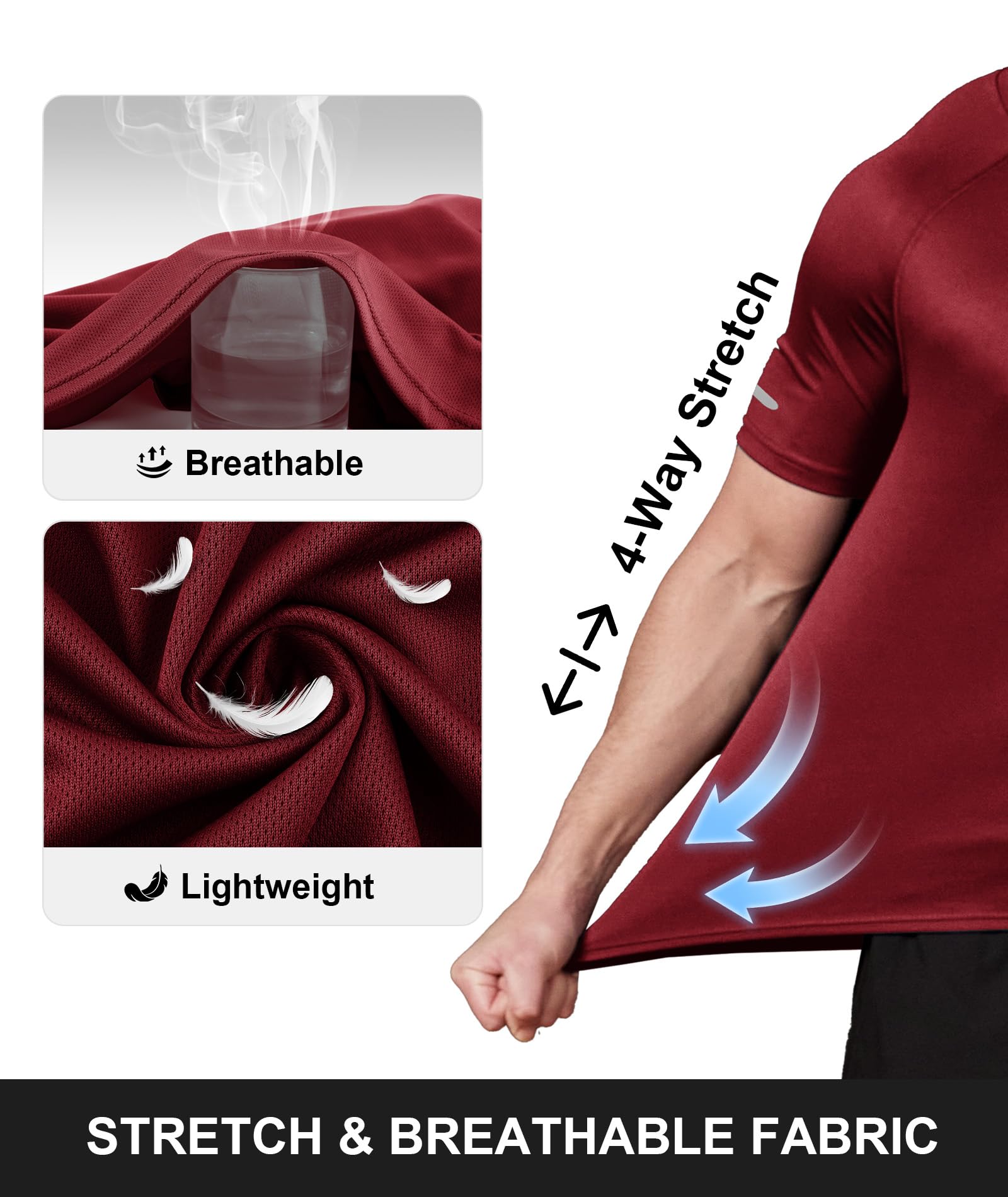ZITY 3 Pezzi T-Shirt Uomo Sportive Magliette Manica Corta Traspirante Estate T Shirt Asciugatura Rapida Tshirt Funzionale Trekking Fitness Maglietta