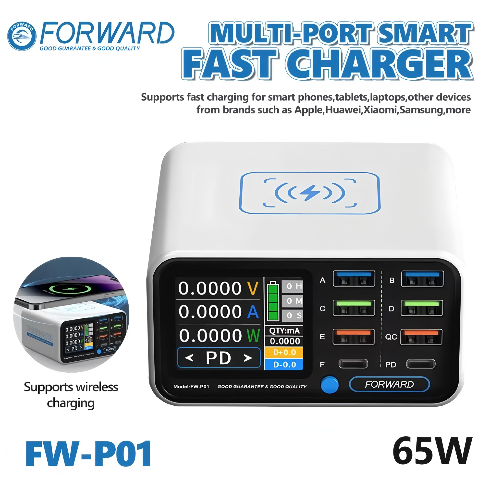 Forward FW-P01 65 W Multi-Port Smart Fast Charger z 8 portami USB