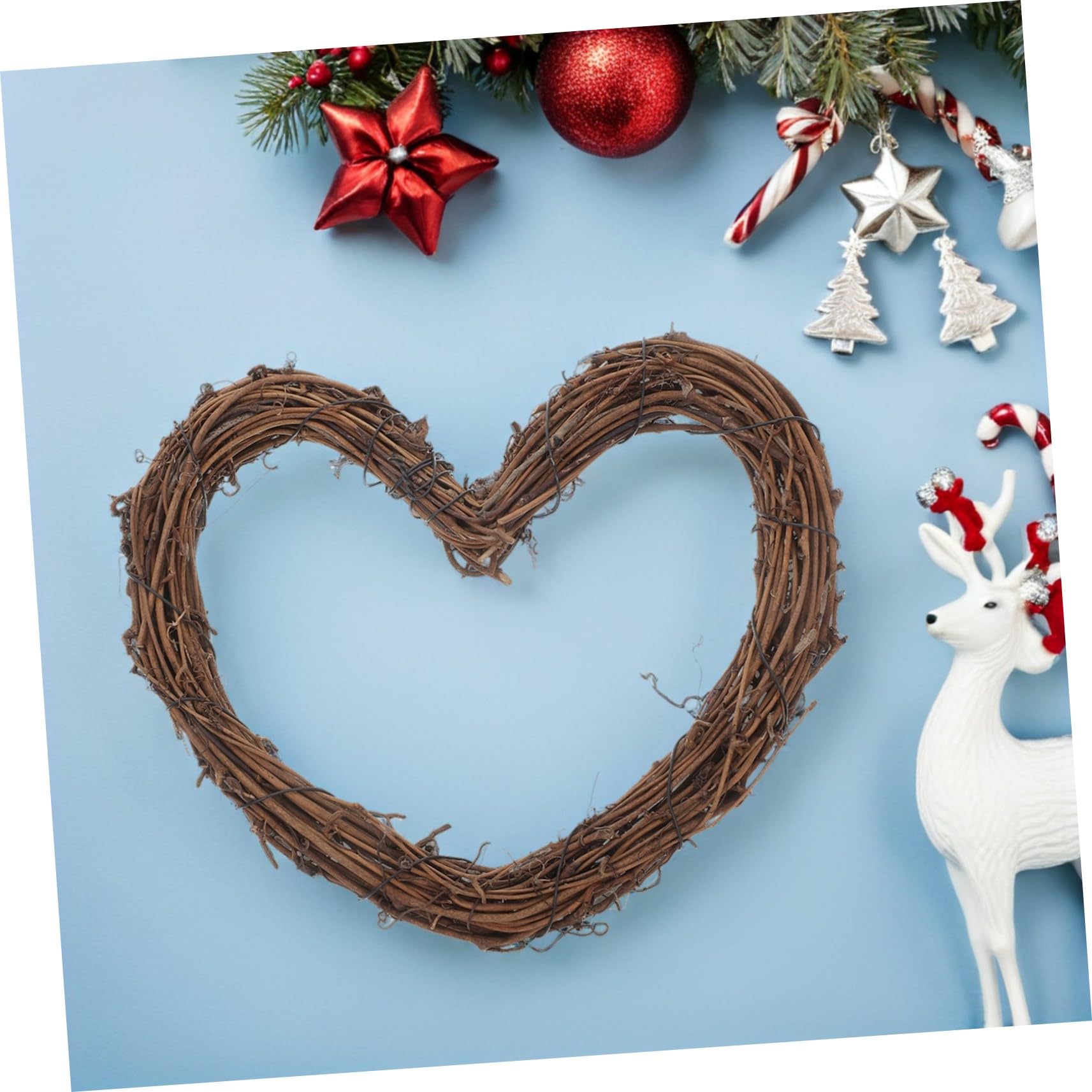 Ipetboom Ghirlanda di Natale a Forma di Cuore in Rattan Naturale 3 Pezzi Decorazione Rustica Versatile per Matrimonio e Festa Romantica