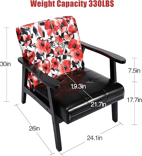 Miniatura 10 de HomeMiYN Sillón moderno de mediados de siglo de cuero artificial copetudo de 21.65 pulgadas de ancho, azul 2-Azul,Rojo -