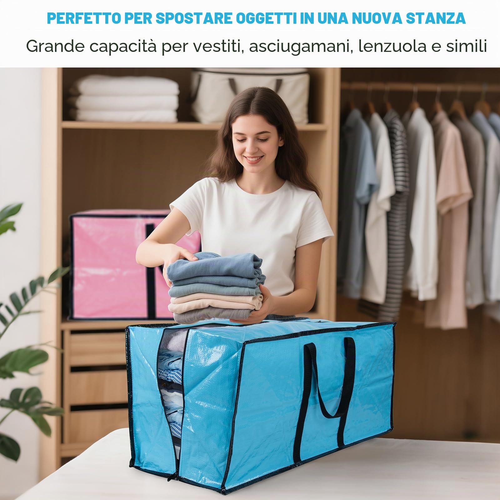 Confezione da 6 scatole per traslochi extra large resistenti con coperchio e cerniere, borsa per deposito pesante grande per trasloco casa, vestiti, piumone, viaggi, sacchi per bucato, borsa per