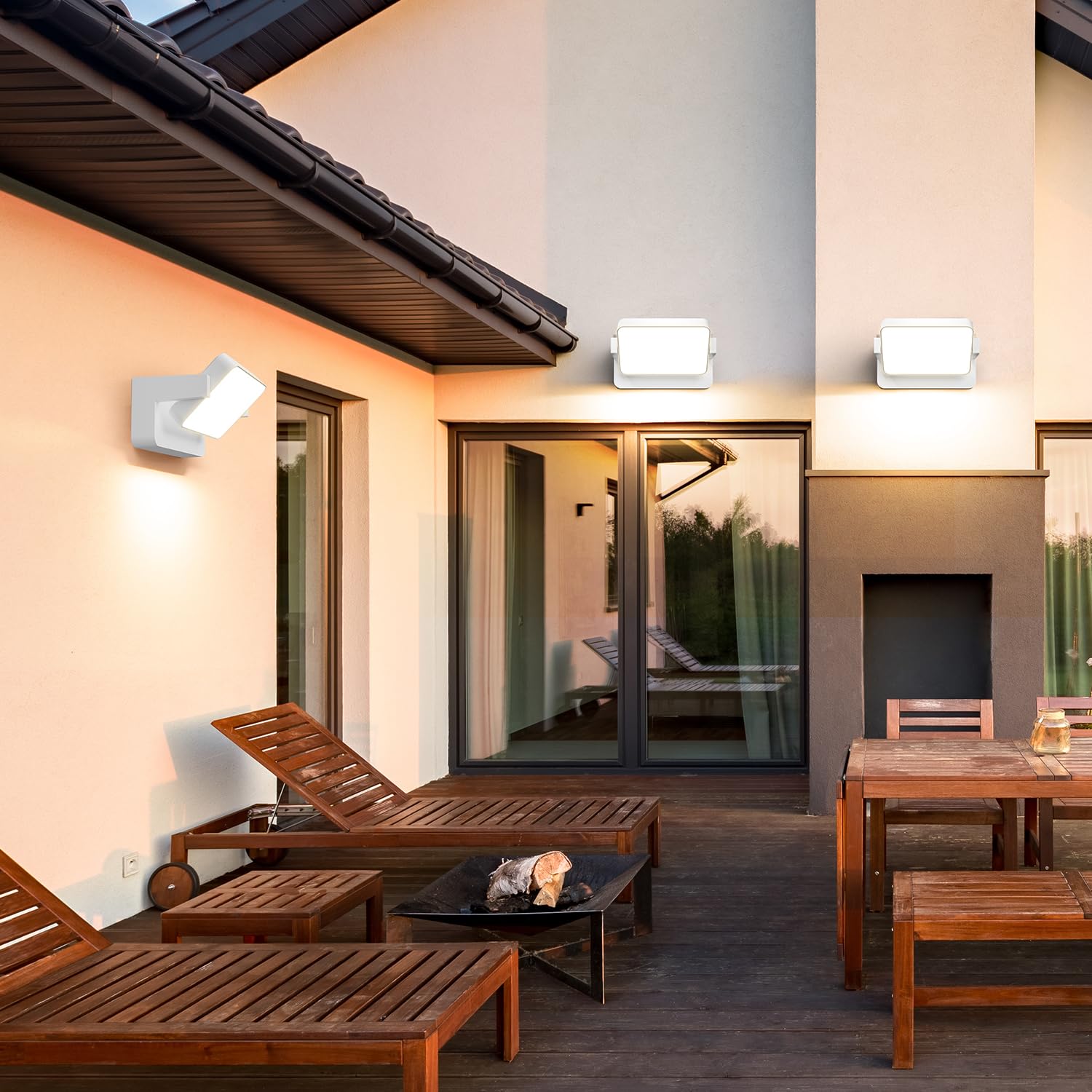 vatato 30W Außenwandleuchte mit Bewegungsmelder, LED Wandleuchte Innen Außen Wandlampe mit Schwenkbar Panel, Wasserdicht IP65 aussenlampe wand, Warmweiß außenleuchte 3000K (Weiß 1 Stück)