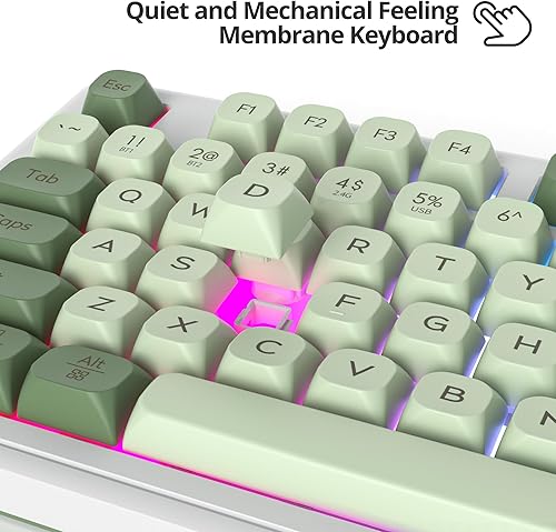 Miniatura 3 de Fogruaden Teclado verde 96% inalámbrico con teclado numérico y perilla, sensación mecánica, teclado RGB silencioso de membrana Matcha para juegos,