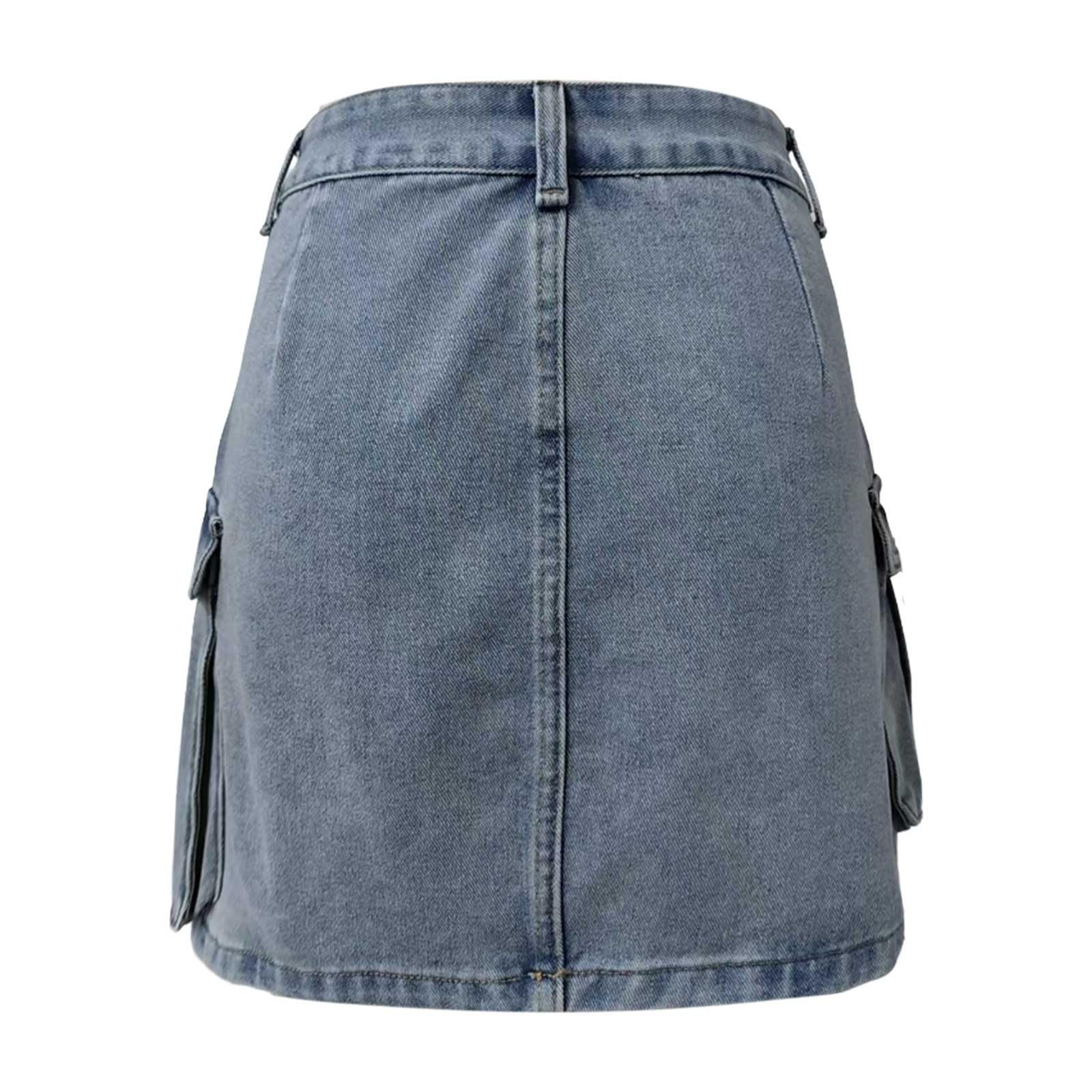 2026 Falda de mezclilla recta para mujer con bolsillos, minifalda casual de línea A para uso diario, traje de vacaciones, primavera, verano, otoño