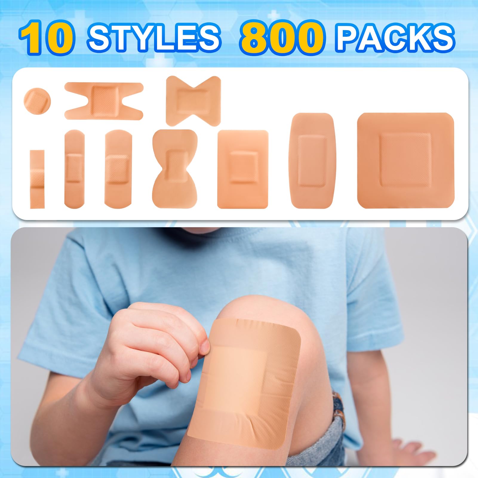 Bandagen, verschiedene Packungen, 800 Stück, sortiert, große selbstklebende Fingerspitze, wasserdicht, atmungsaktiv, für Erste Hilfe und Schutz von Wunden (10 Stile)