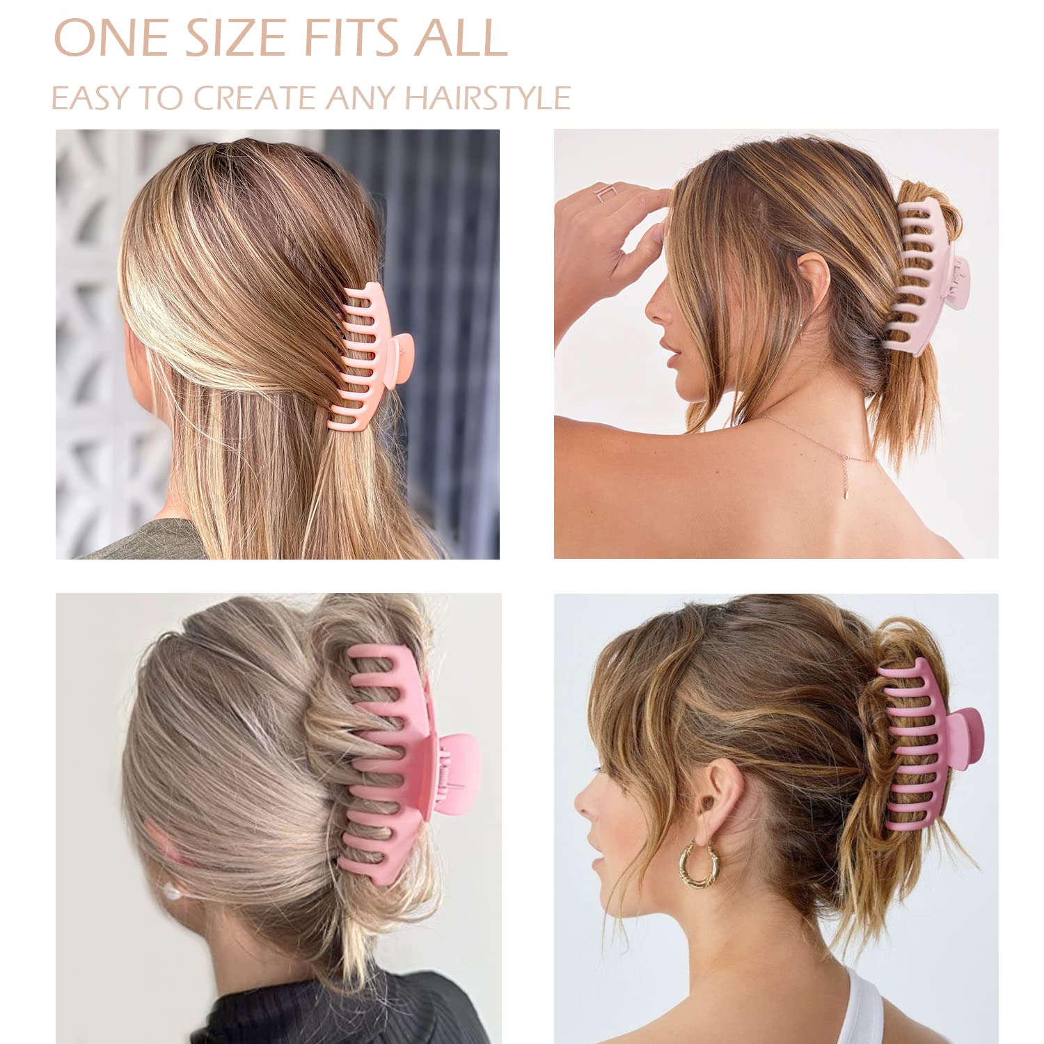 Large Hair Claw Clips 12 Pack, Flower Hair Clips for Thin Hair, Big Square Matte Strong hold for Thick Hair, 3 Styles Hair Clips for Women Thick Hair Pink Colors - Image 5