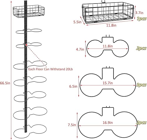 Miniatura 8 de Estante de baloncesto desmontable de 8 niveles, soporte de fútbol verticalhorizontal, capacidad para 14 bolas DIY1234, estante de bolas ajustable en