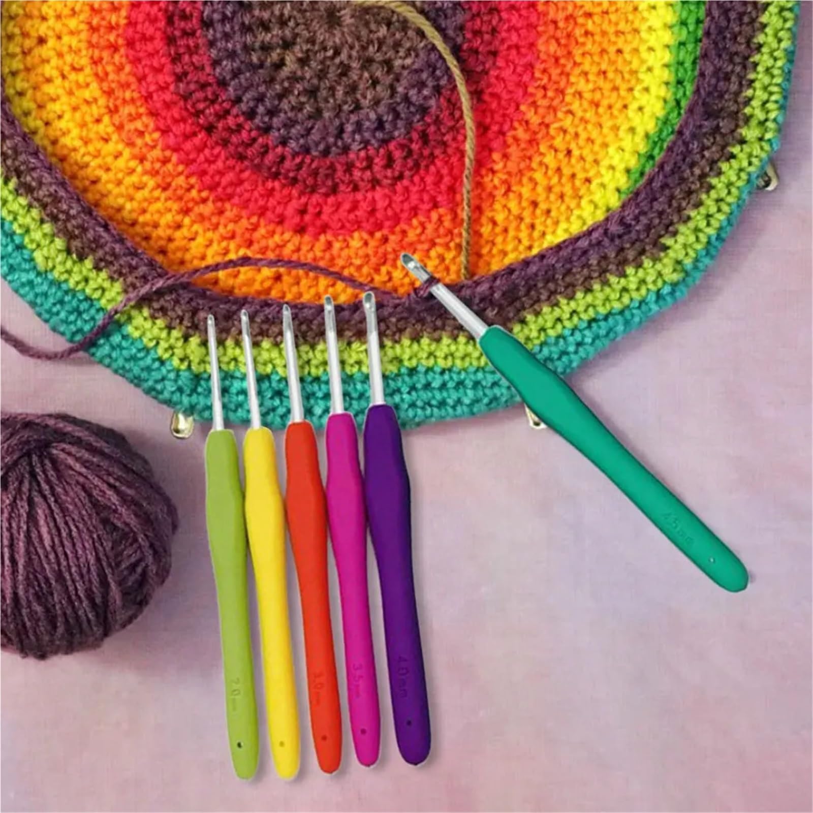 Kit Ganchillo Juego de agujas de crochet con estuche, mango ergonómico, 11 tamaños, colores surtidos(Colorful)