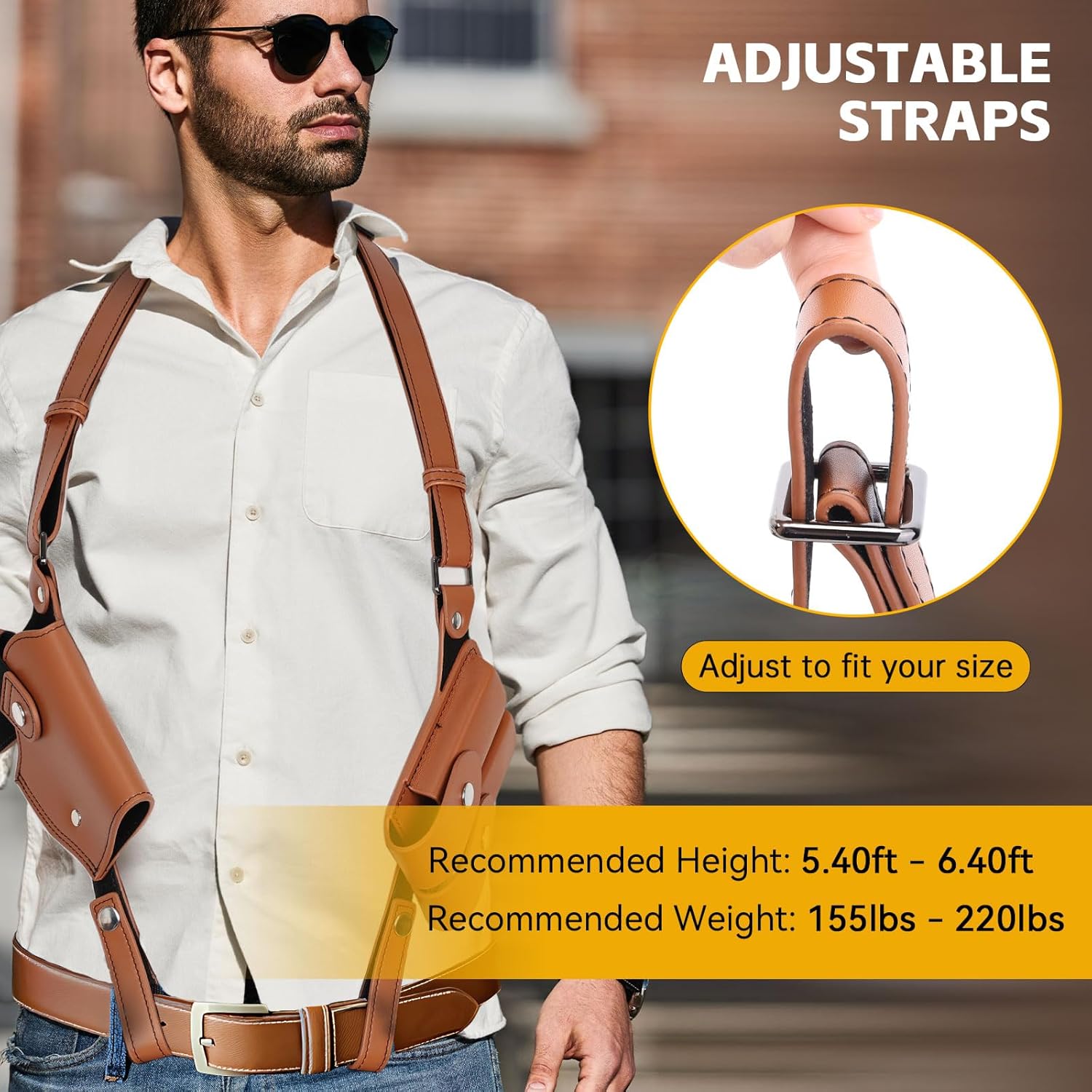 Shoulder Holster for Concealed Carry Adjustable Leather Shoulder Holster for Men with Double Magazine Pouch Vertical Gun Holster Fits 1911 Glock 17/19/23 and Most Pistols Right Hand Use