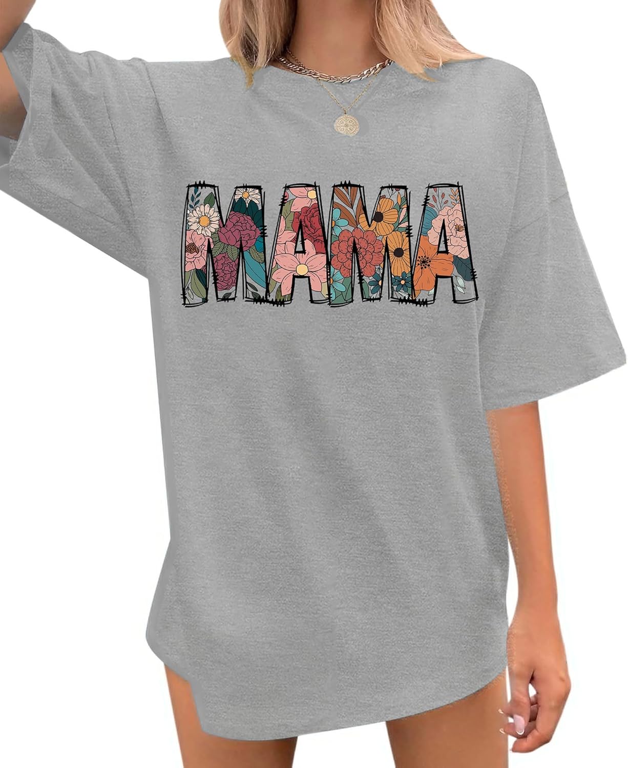 Mama Shirts for Women Mama Letter Print Oversized Graphic T-Shirt Funny Mother's Day Short Sleeve Casual Tops Tees