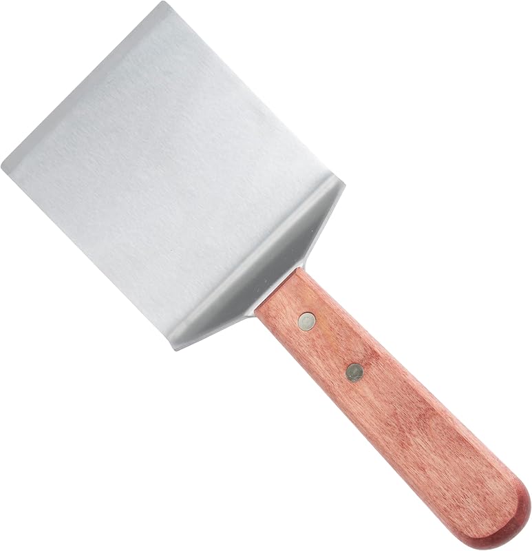 Winco TN46 Blade Steak/Hamburguesa Turner4 pulgadas por 3.75 pulgadas, acero inoxidable, marrón, mediano | Apto para lavavajillas, Hoja rígida, Mango desplazado, Servicio de restaurante, Ideal para desayunos, hamburguesas y sándwiches