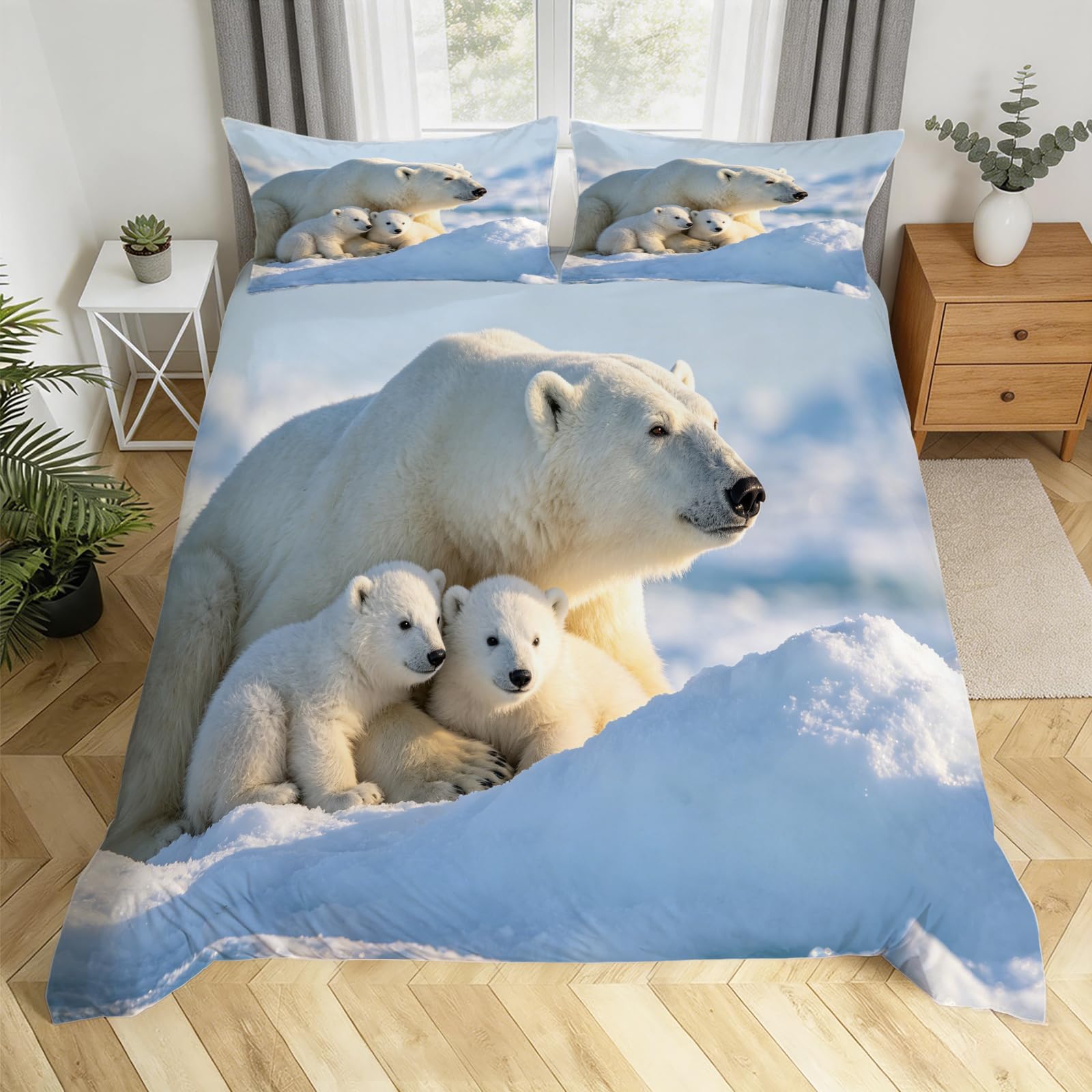Housse de couette 240x280 cm ours polaire avec 2 taies d'oreiller