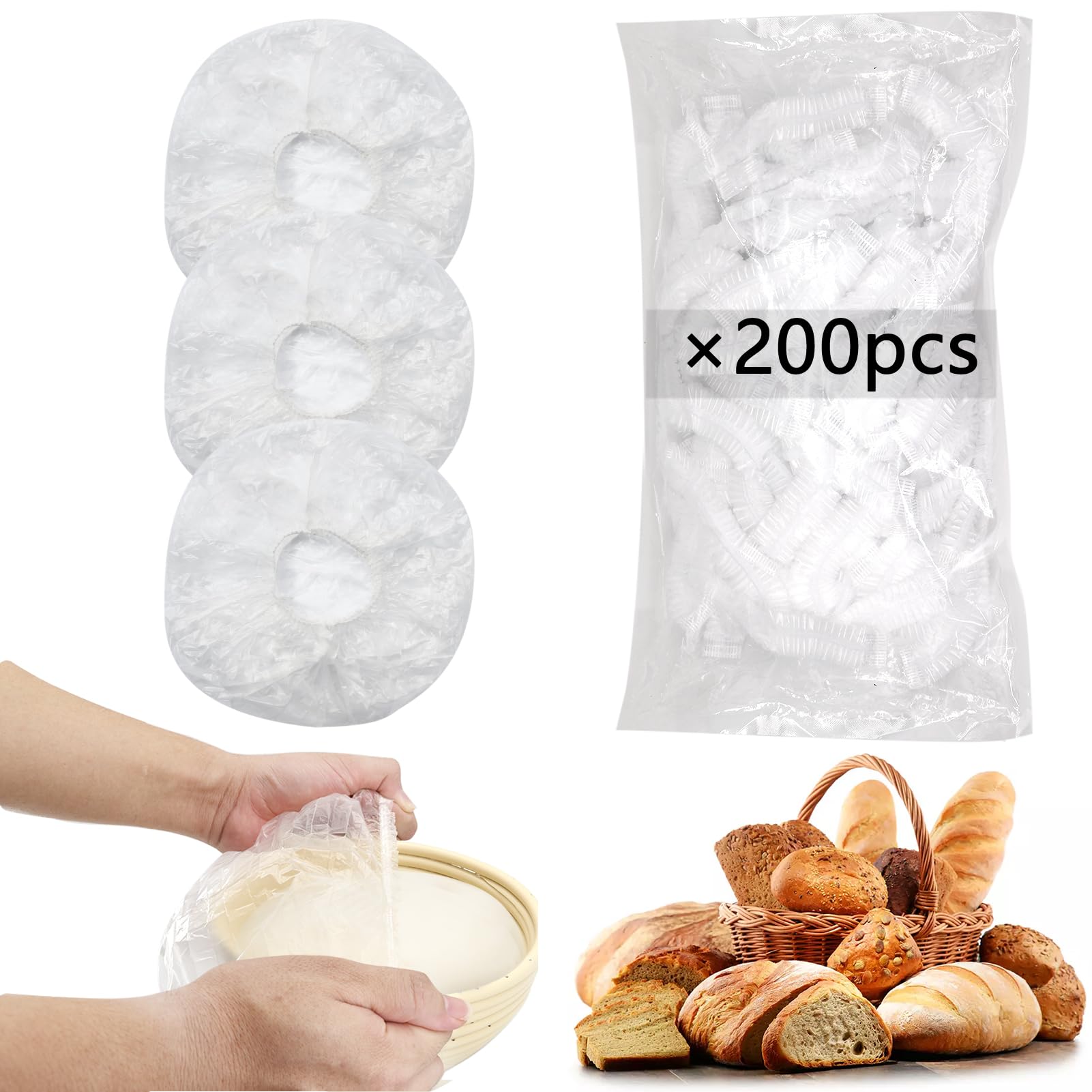 200pcs Reusable Shower Caps for Sourdough Bread Proofing, Plastic Covers With Elastic