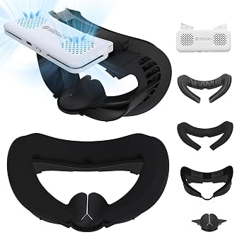 HiBloks Face Cover Pad with Cooling Fan for Meta Quest 3 Accessories | 2Pcs Face Cushion Cover with Fan Cooler for Oculus Quest 3, Replacement Facial Interface Relieve Lens Fogging 2 Speeds