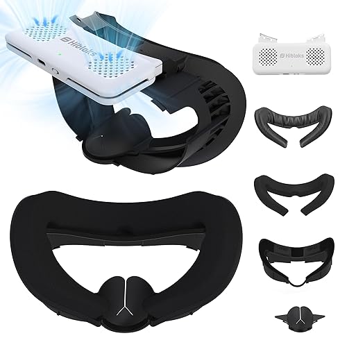 HiBloks Face Cover Pad with Cooling Fan for Meta Quest 3 Accessories, 2Pcs Face Cushion Cover Compatible with Oculus Quest 3 Fan Cooler, Replacement Facial Interface Relieve Lens Fogging (2 Speeds)