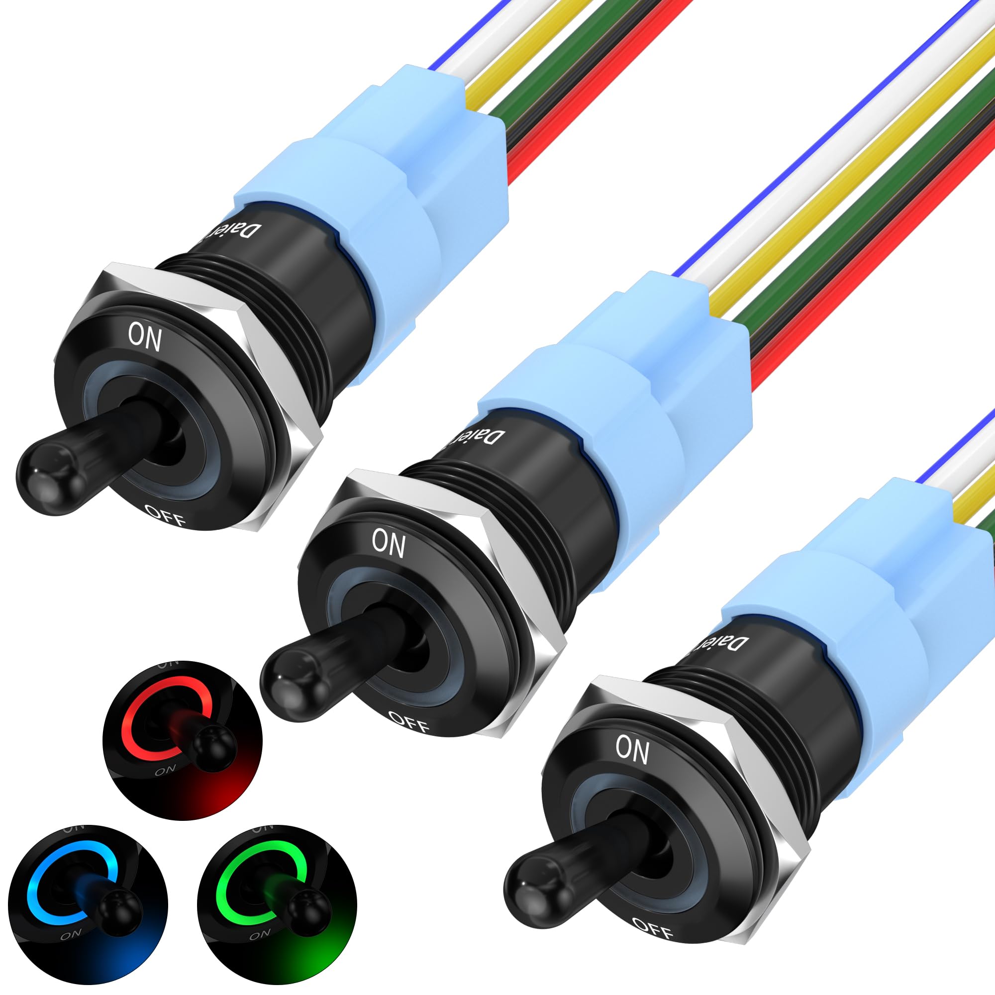 DAIERTEKIlluminated Toggle Switch 12V Waterproof Rgb LED Marine Toggle Switch 16Mm 12V 20A Illuminated Heavy Duty Metal Oscillating Switch for Car Boat Automot