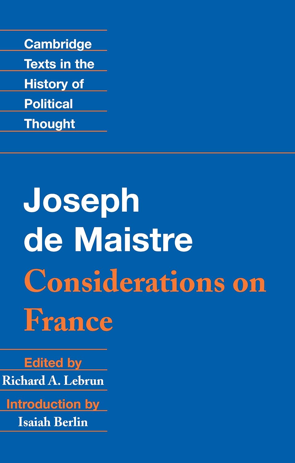 Maistre Considerations on France (Cambridge Texts in the